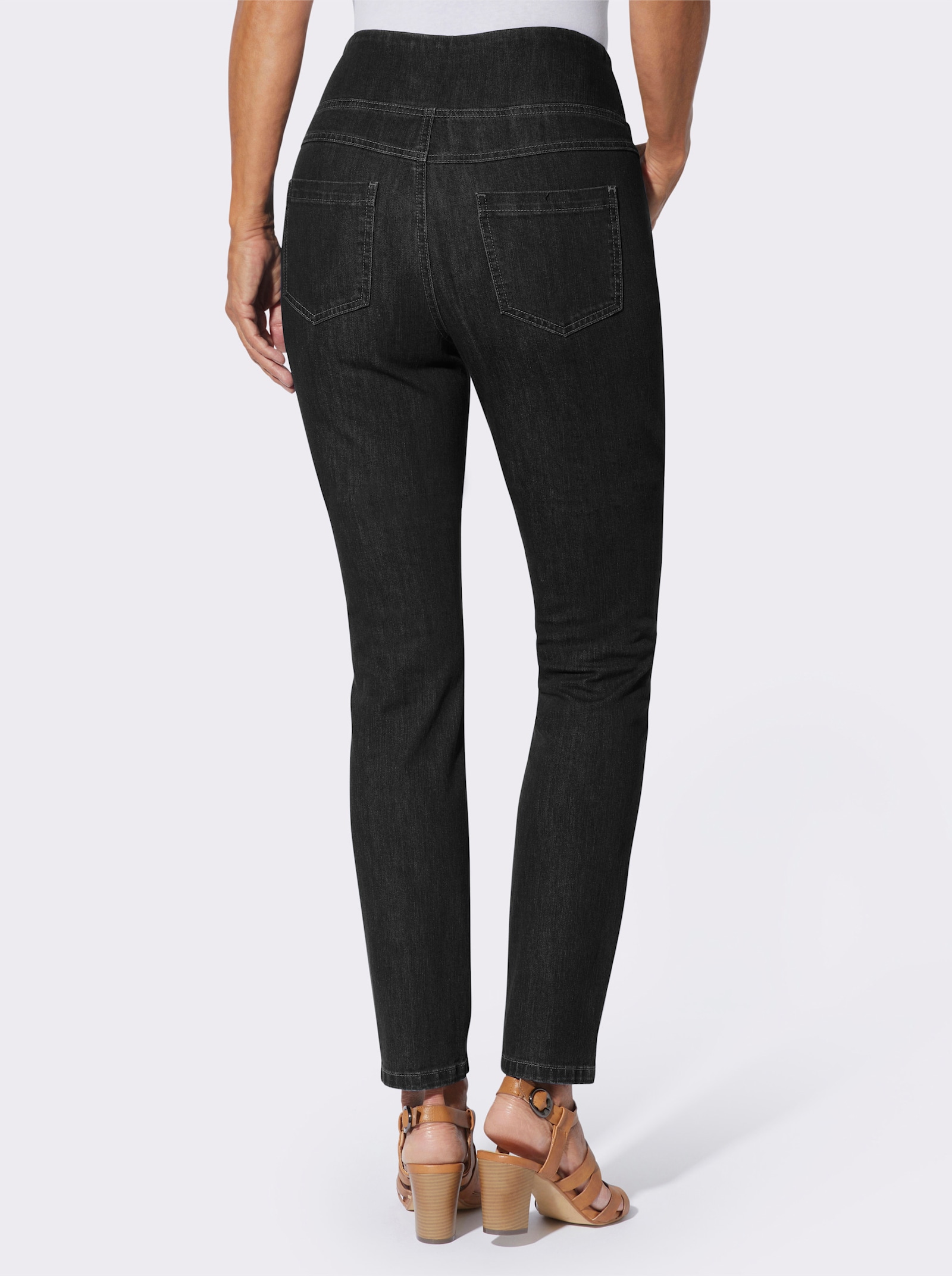 Jeans mit seitlichem Reißverschluss - black-denim