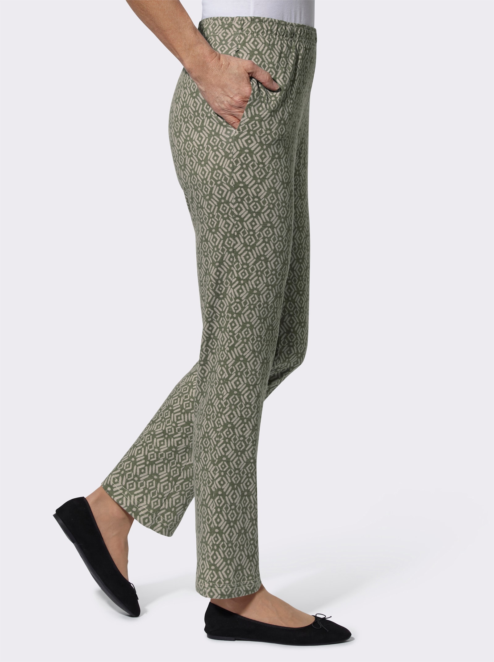 Bekväm byxa med hel resårlinning - khaki + khaki, med tryck