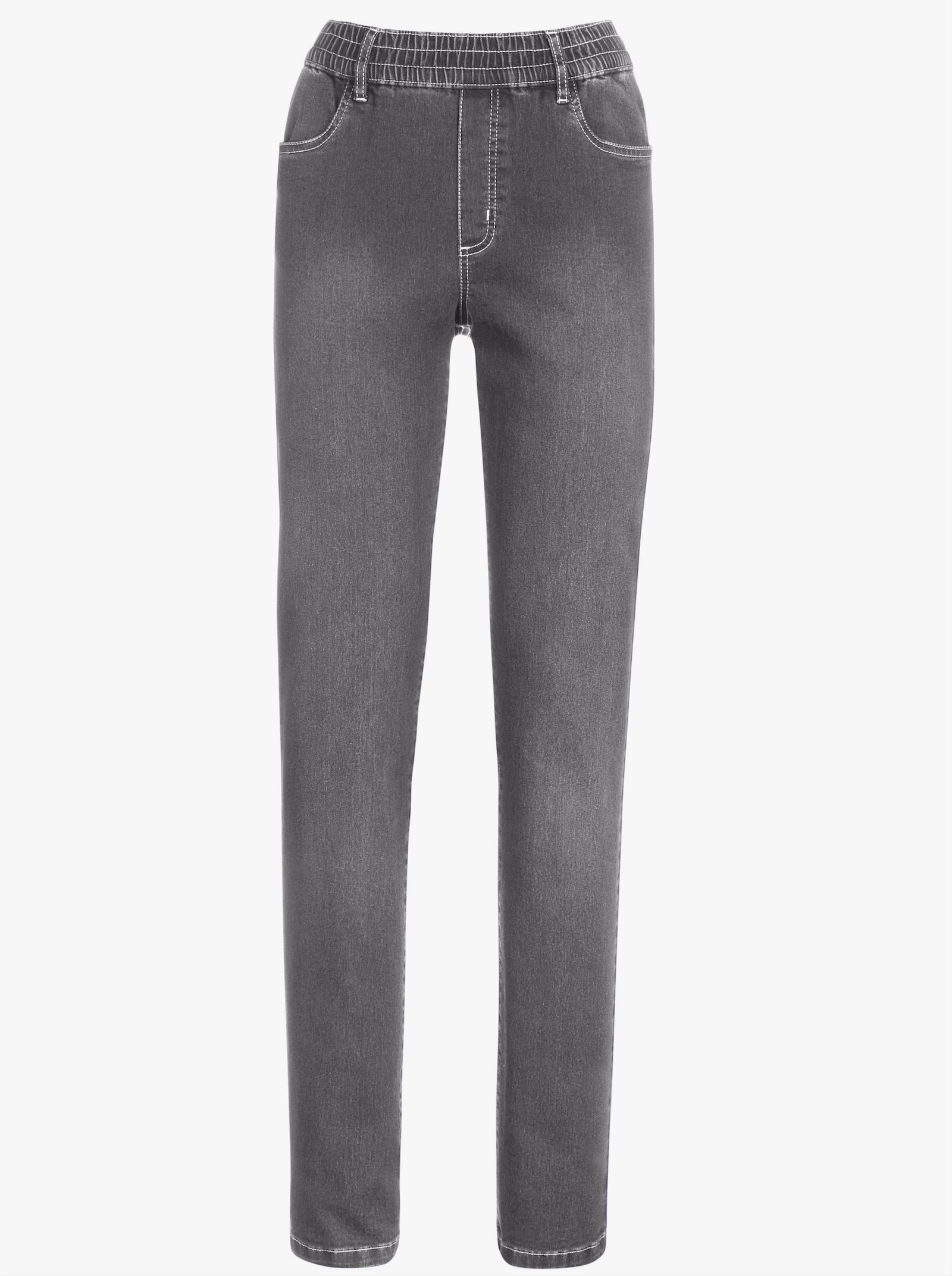 High-waist-Jeans mit hohem Rundum-Dehnbund - grey-denim