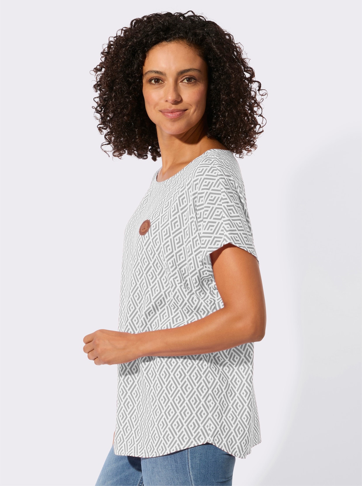 Druckbluse - ecru-steingrau-bedruckt