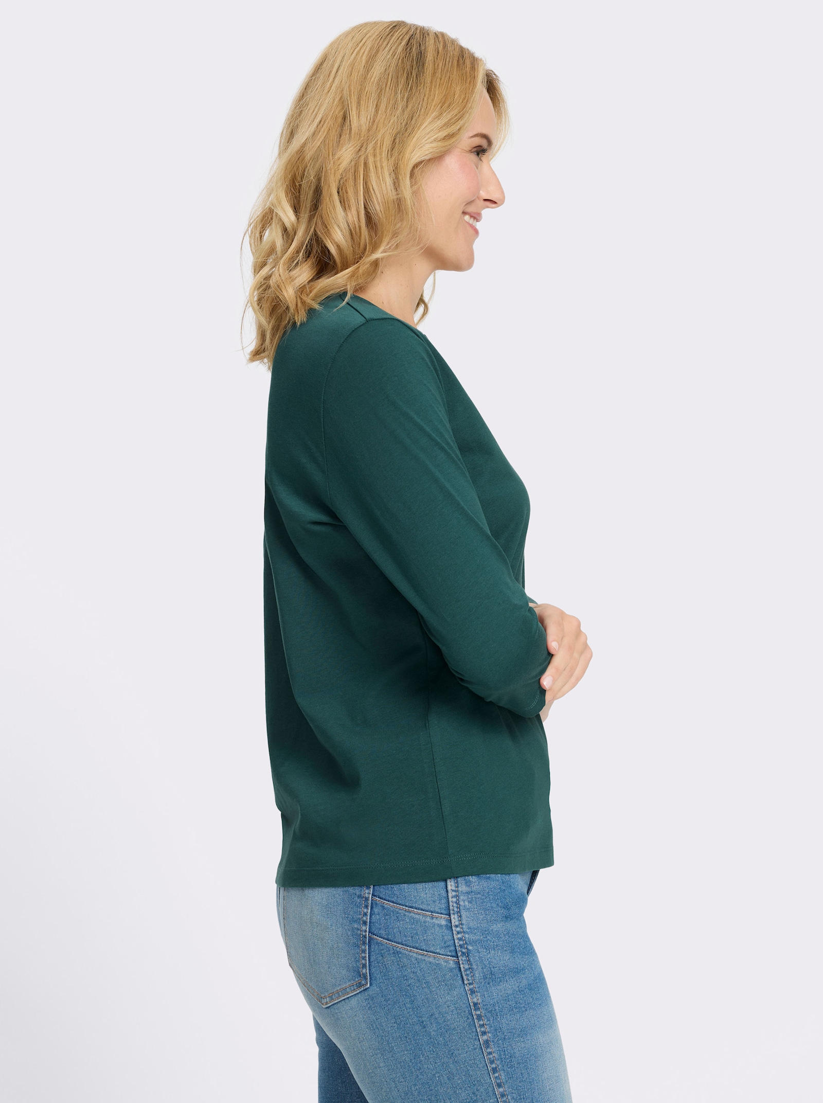 3/4-Arm-Shirt aus reiner Baumwolle - petrol