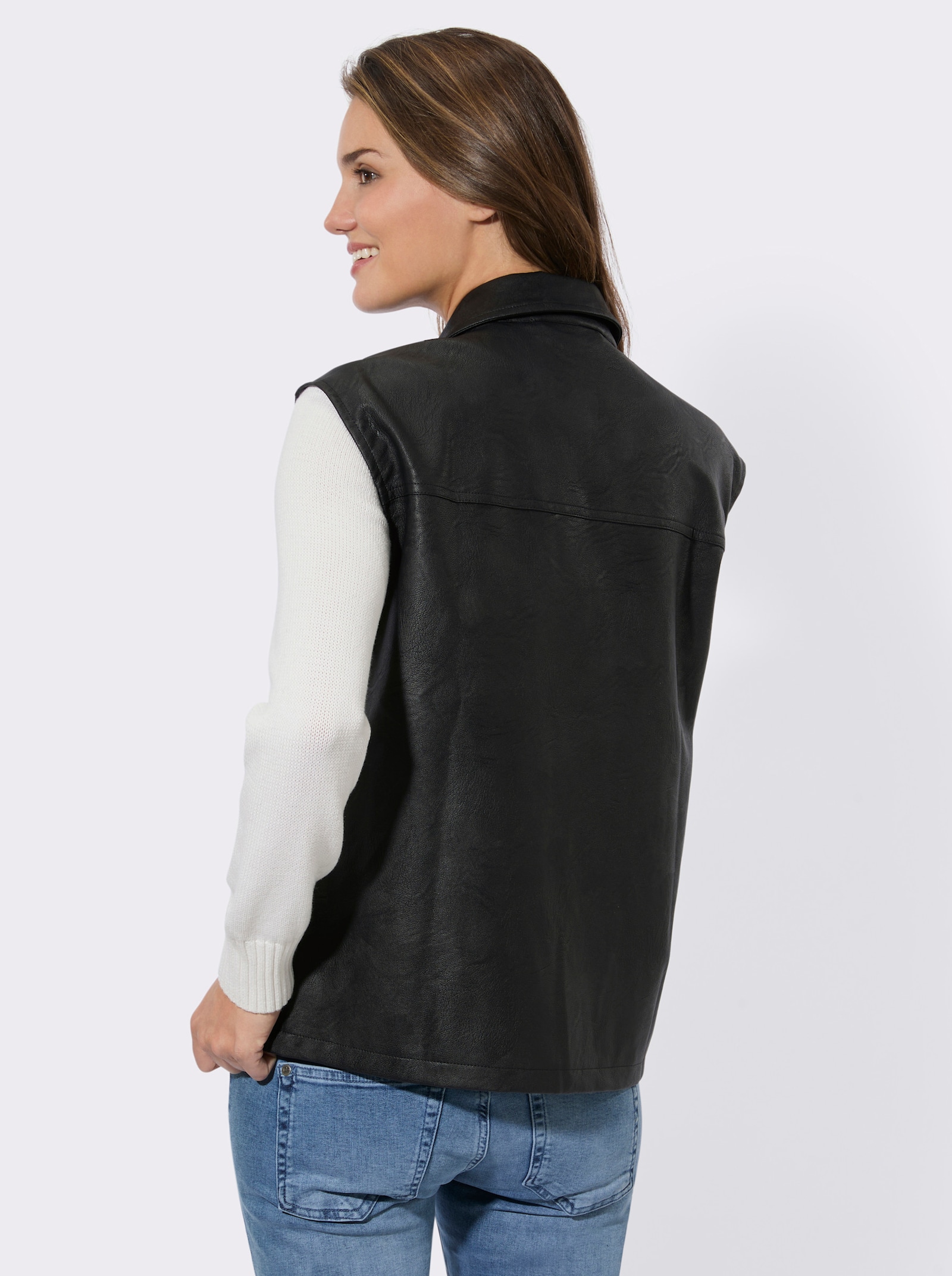 Lederimitatweste mit Druckknöpfen - schwarz