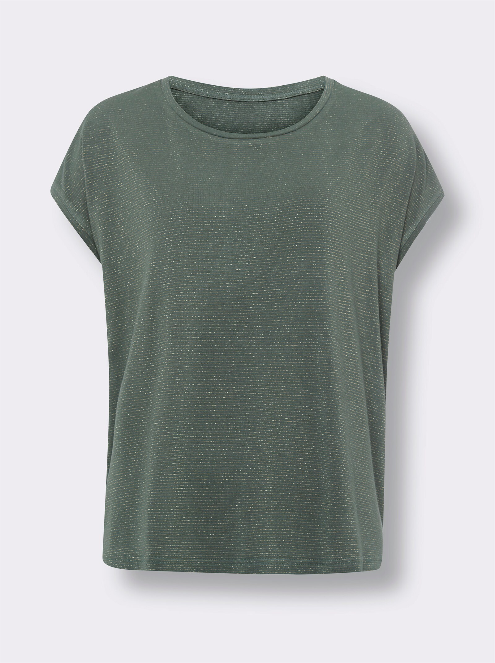 heine T-shirt à encolure ronde avec fil brillant - kaki-couleur or à rayures fines