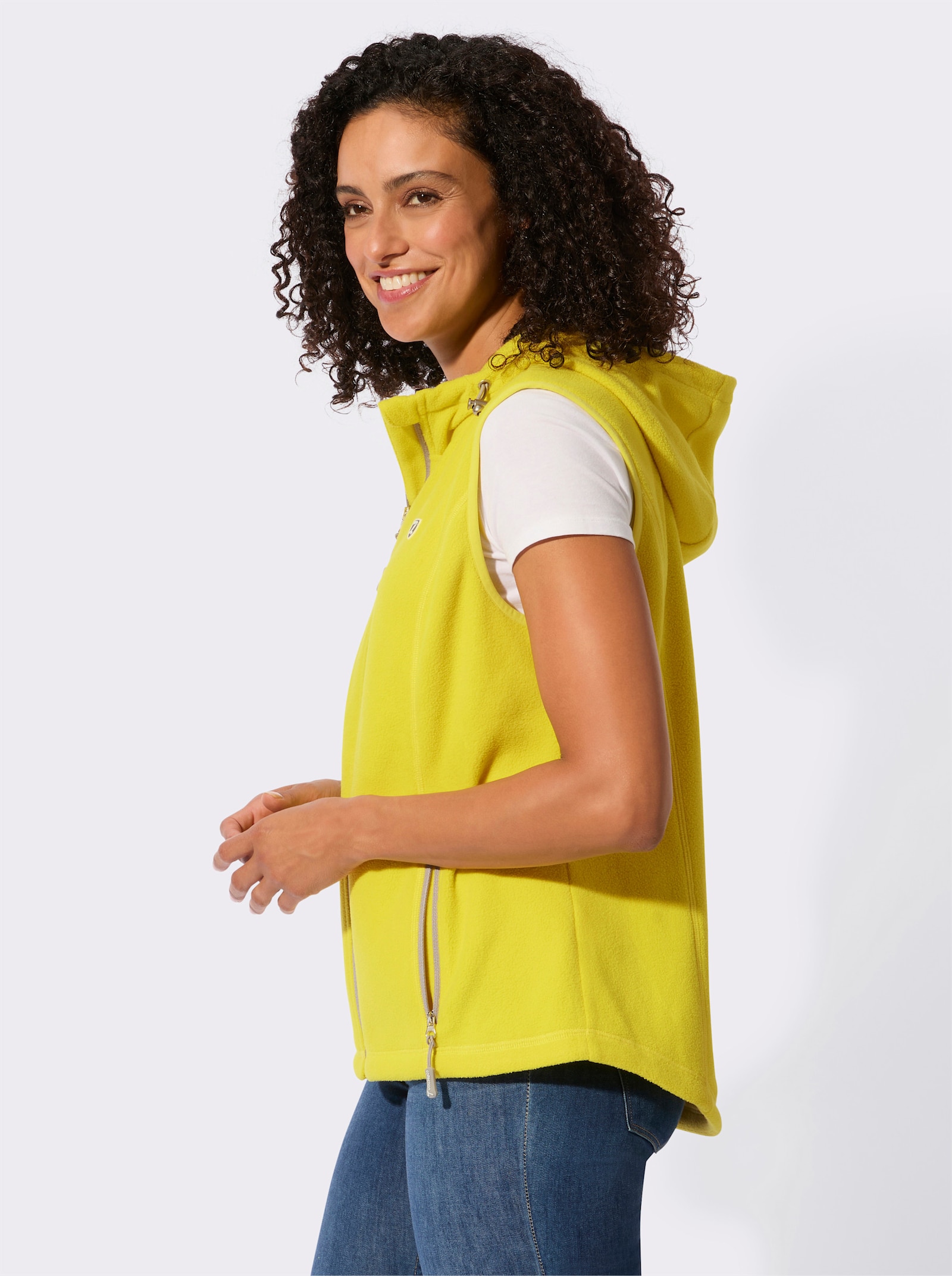 Fleeceweste mit Kapuze - limone