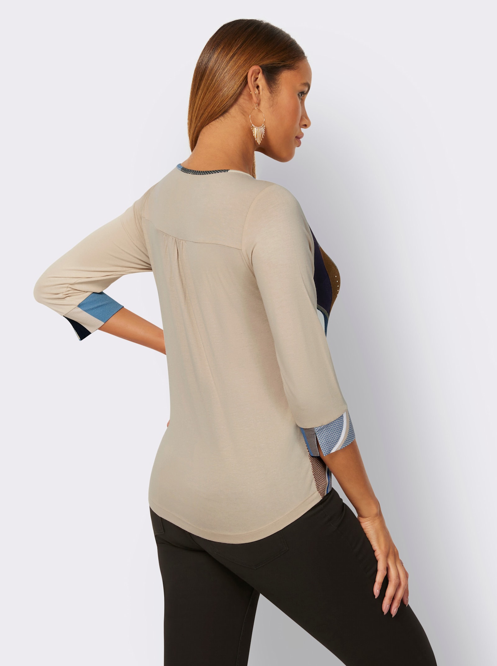 3/4-Arm-Shirt mit Glitzersteinchen - marine-mittelblau-bedruckt