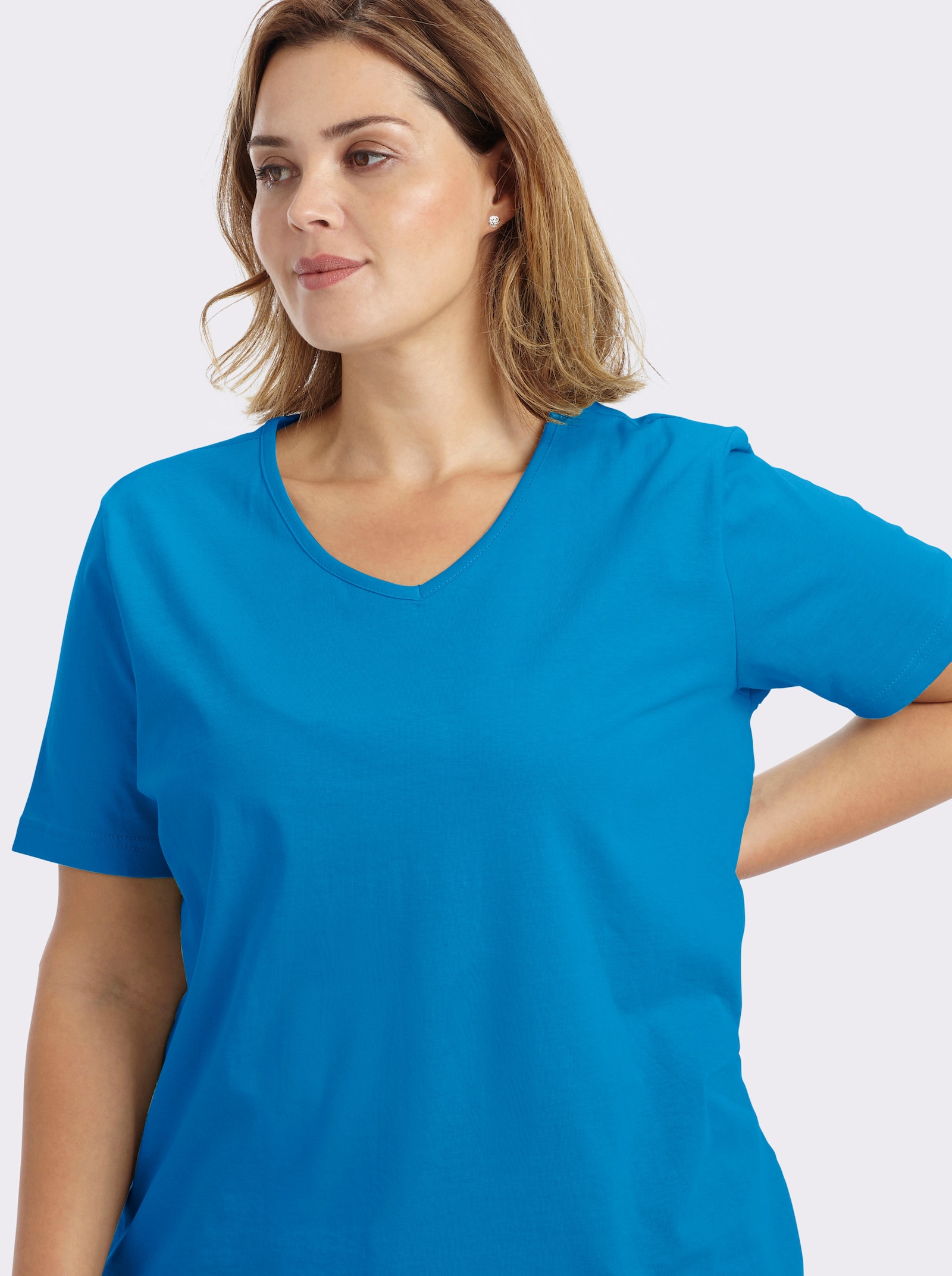 Kurzarmshirt mit V-Ausschnitt - türkis