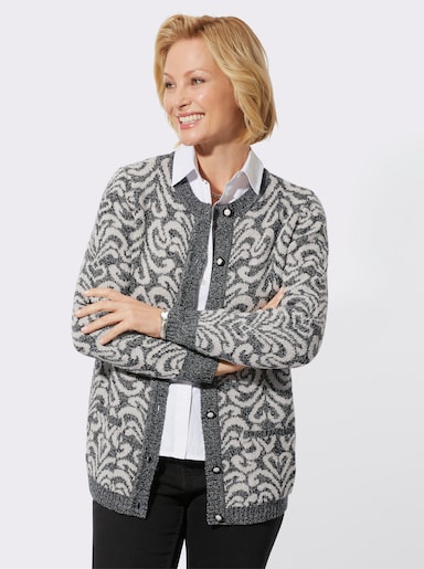 Strickjacke in Bouclé-Qualität - schwarz-hellgrau-gemustert