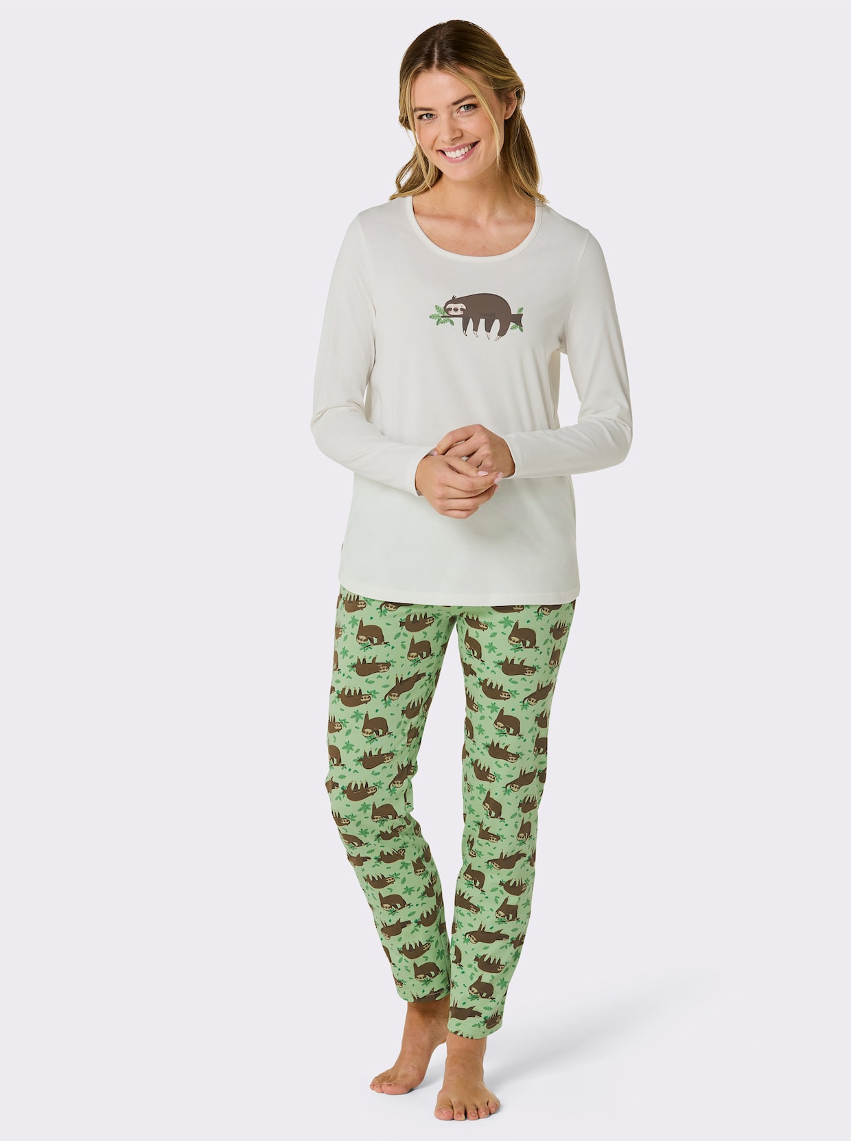 wäschepur Pyjama's - ecru/appelgroen bedrukt + resedagroen/ecru bedrukt