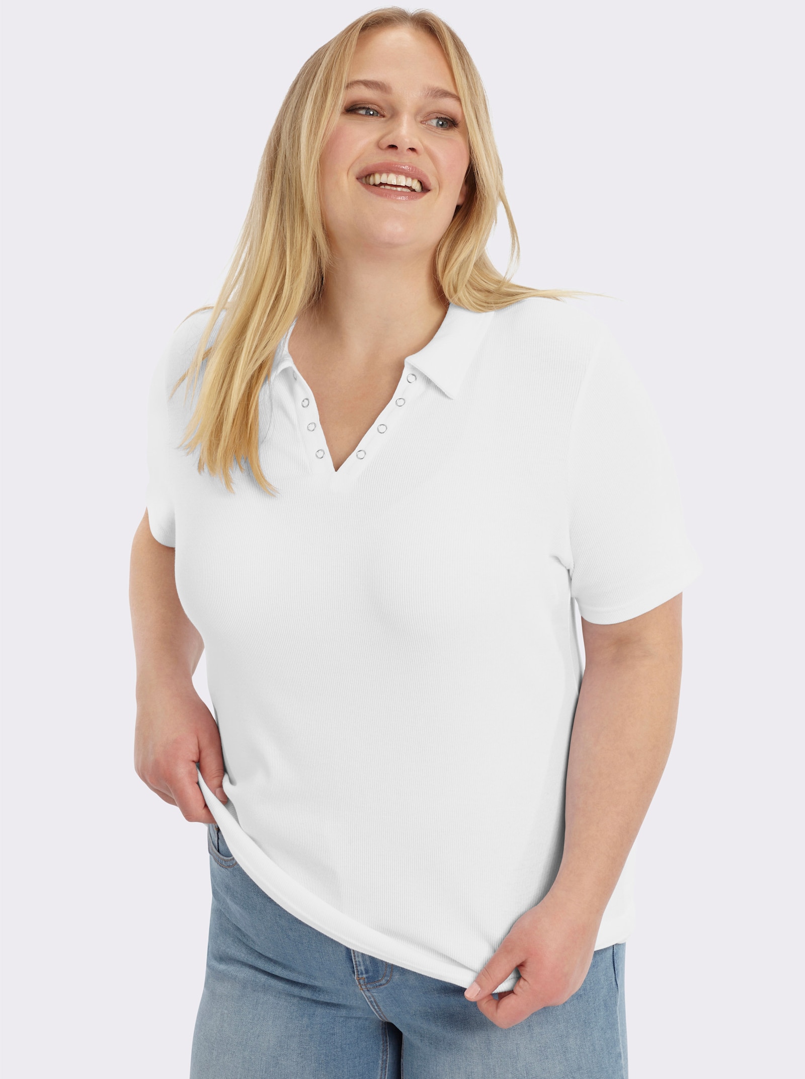 Poloshirt mit Ösen-Verzierung - weiß