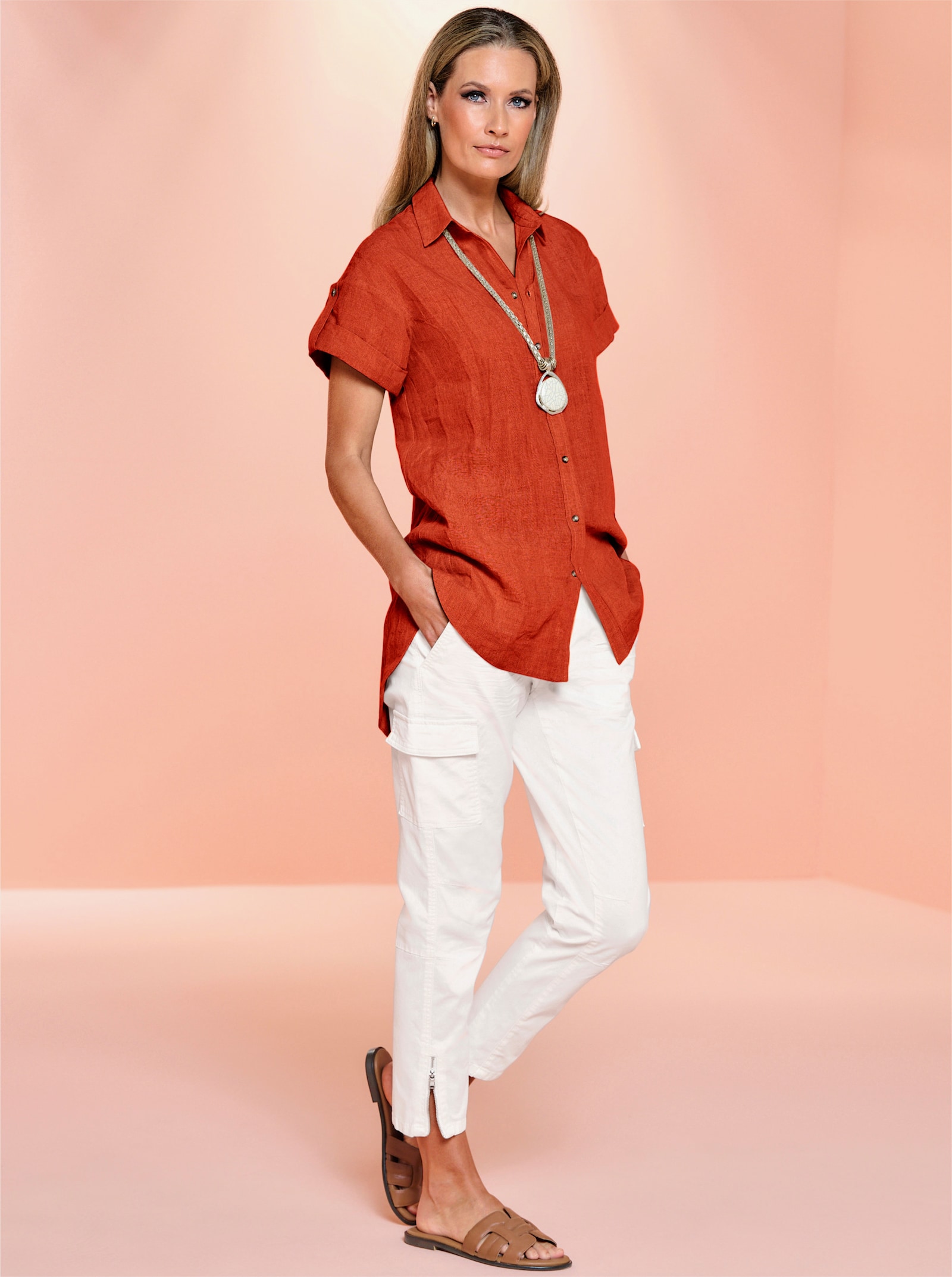 heine Leinenbluse mit Seitenschlitzen - orange