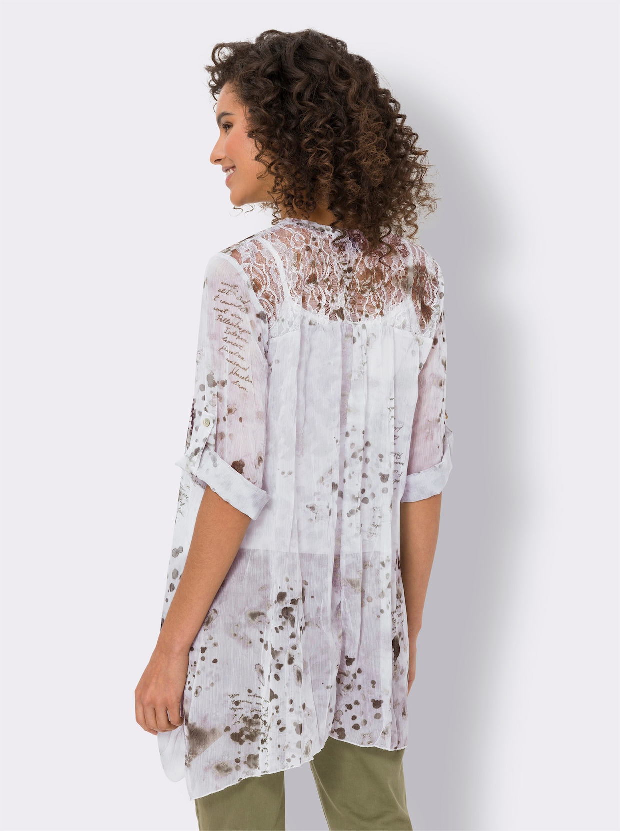 heine Longline blouse - ecru/olijf geprint