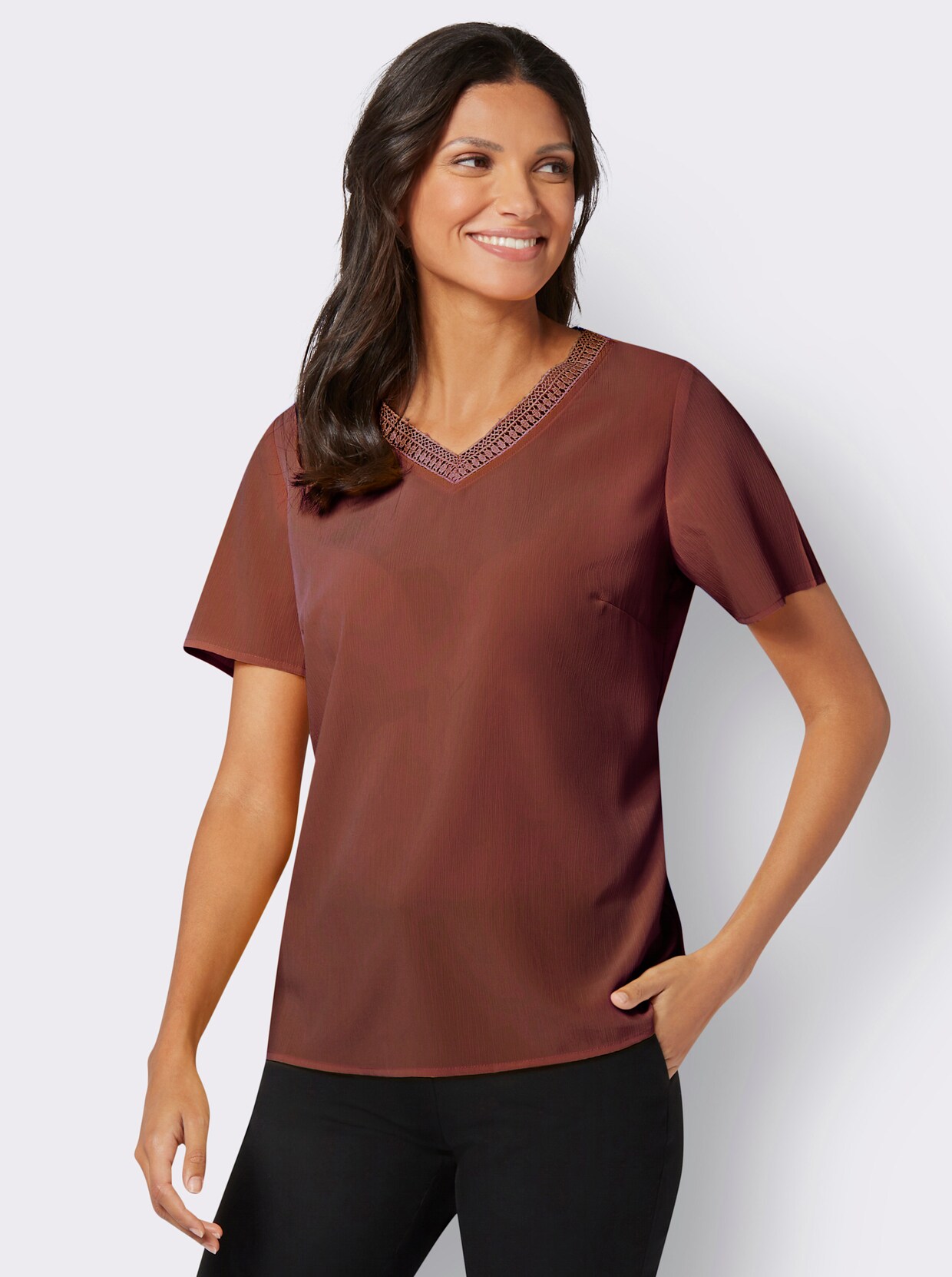 Comfortabele blouse - roodbruin