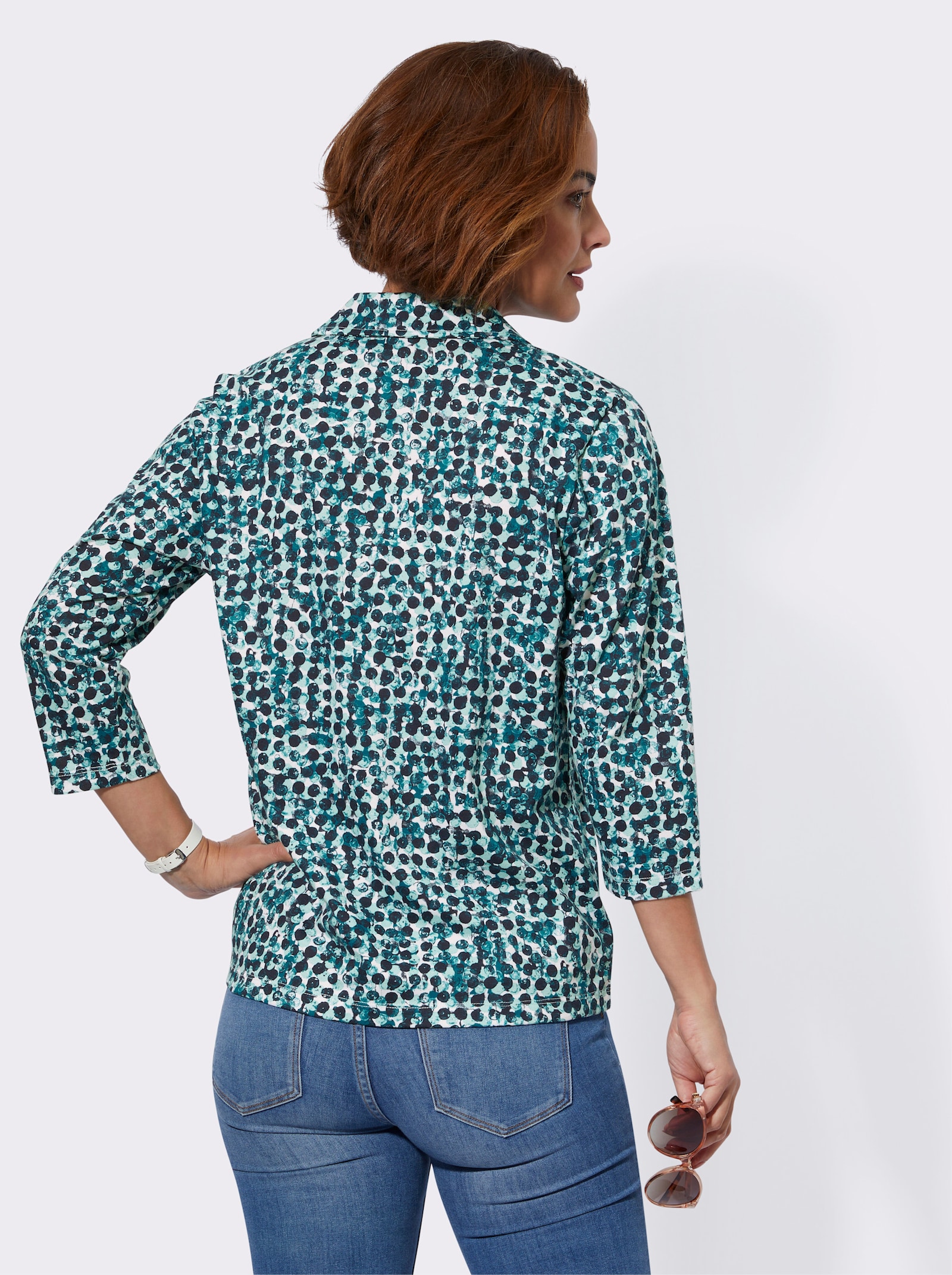 Poloshirt mit GOTS-Zertifizierung - aquapetrol-ecru-bedruckt