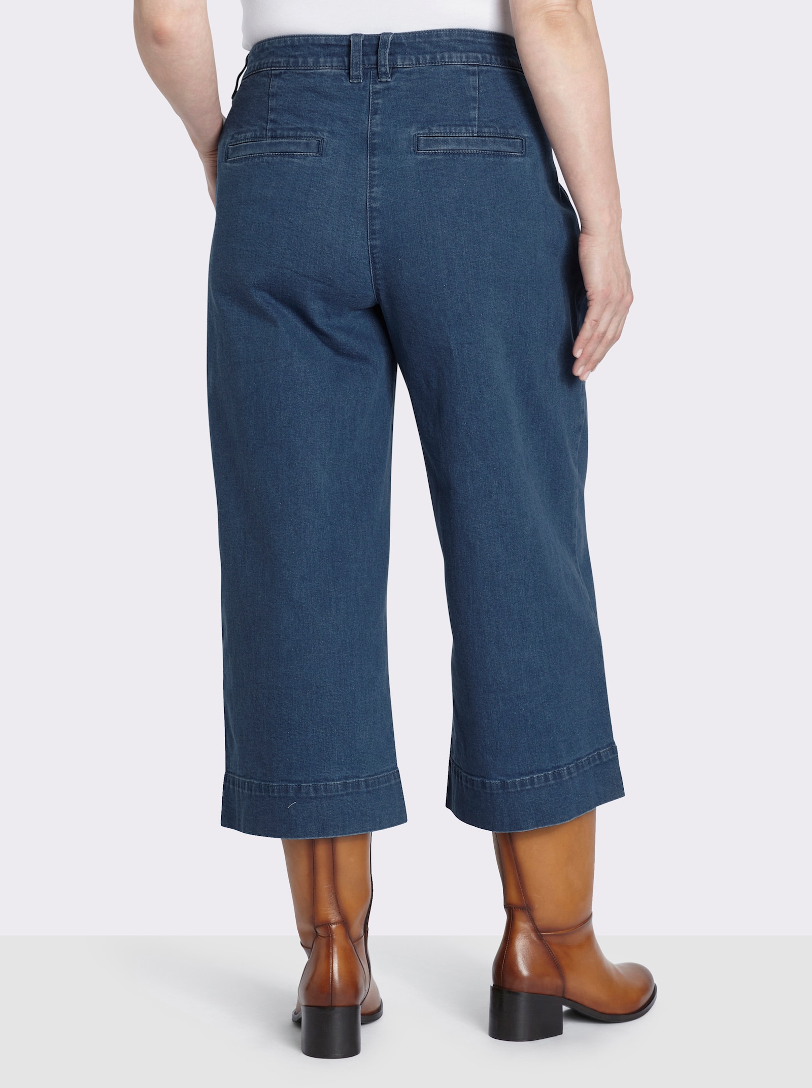 sheego Culotte aus Denim, mit Bundfalten - blue-stone-washed