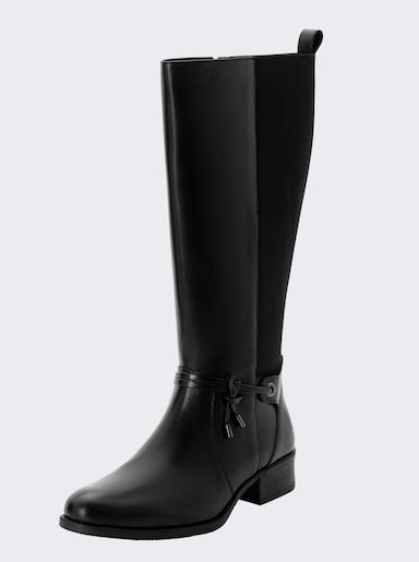 sheego Weitschaftstiefel aus Leder, mit Zierband - schwarz