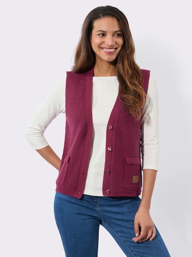 Strickweste mit Ripp-Abschlüssen - bordeaux