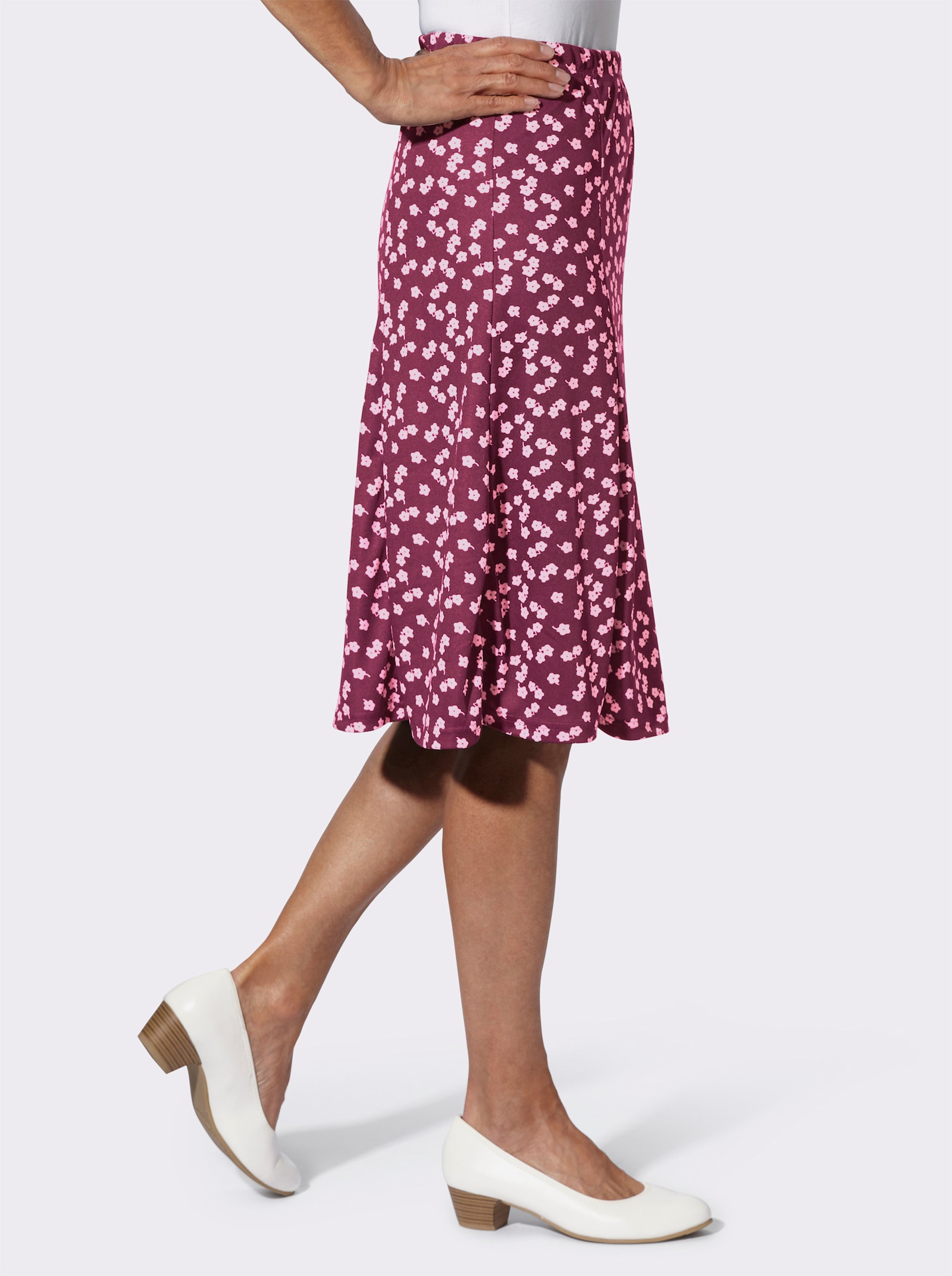 Žerzejová sukně dílového střihu - bordó-bílá-potisk