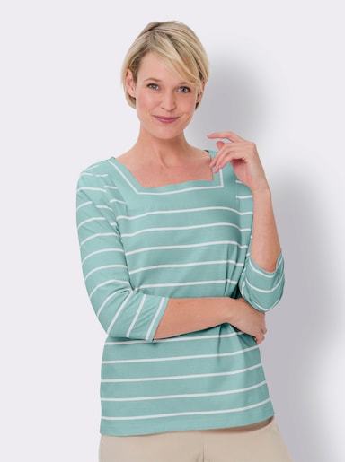 3/4-Arm-Shirt - mint-weiss-geringelt