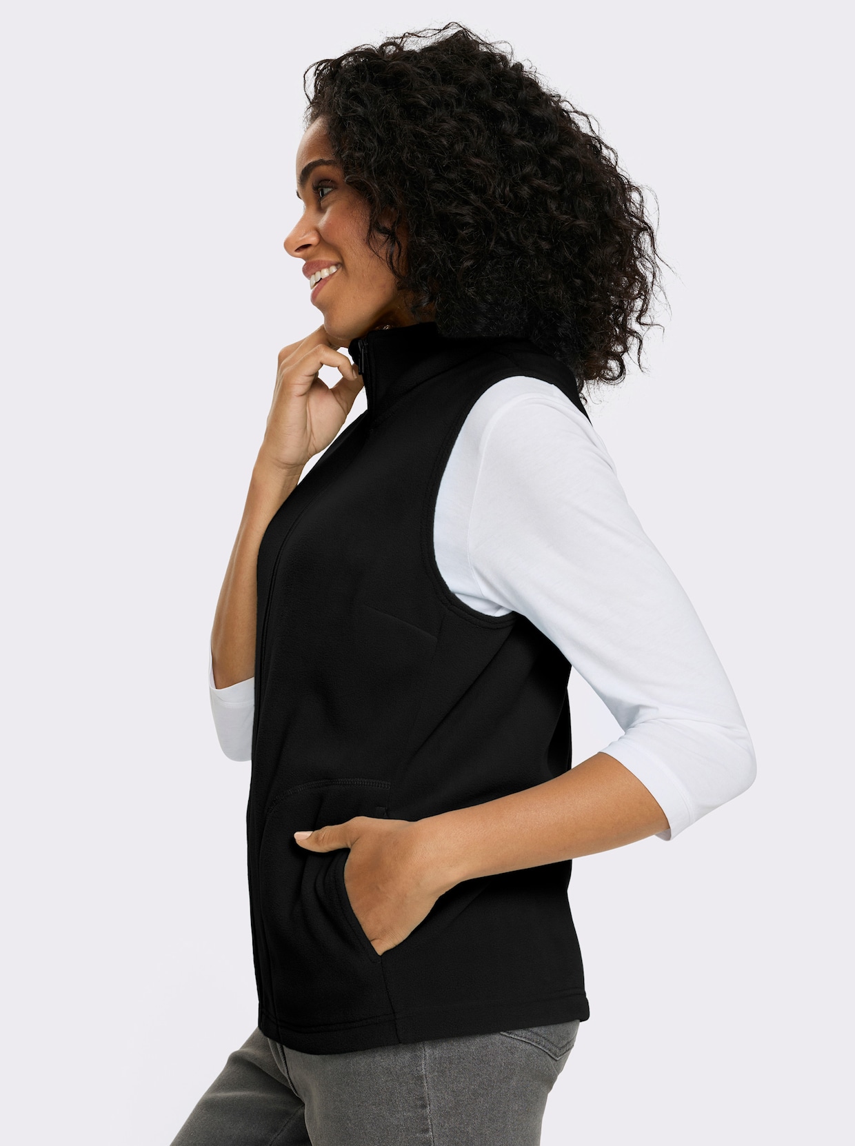 Fleecegilet met opstaande kraag - zwart