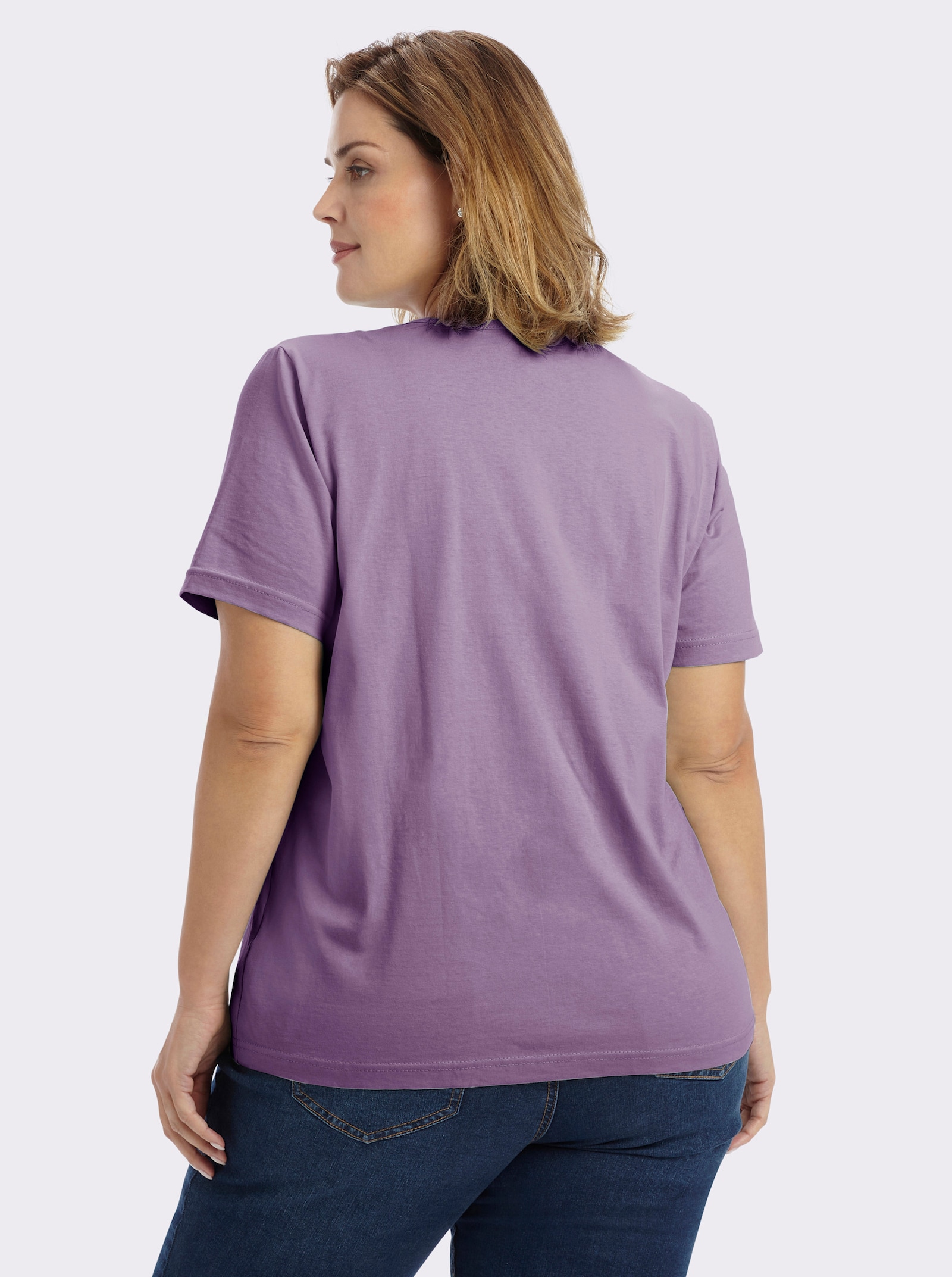 Kurzarmshirt mit V-Ausschnitt - flieder