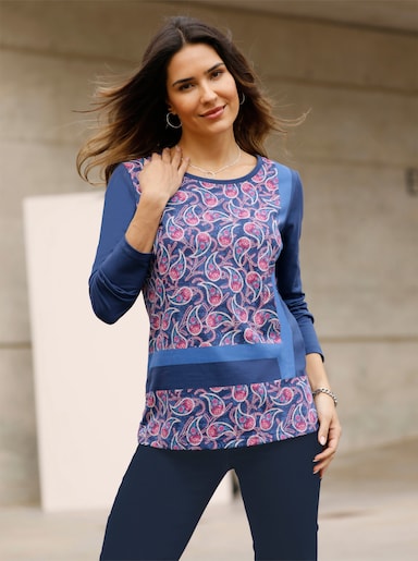 Langarmshirt - dunkelblau-topas-bedruckt