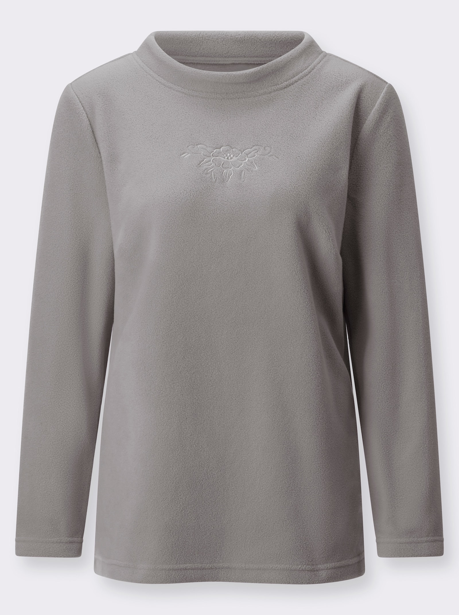 Fleeceshirt mit ton-in-ton-farbiger Stickerei - steingrau