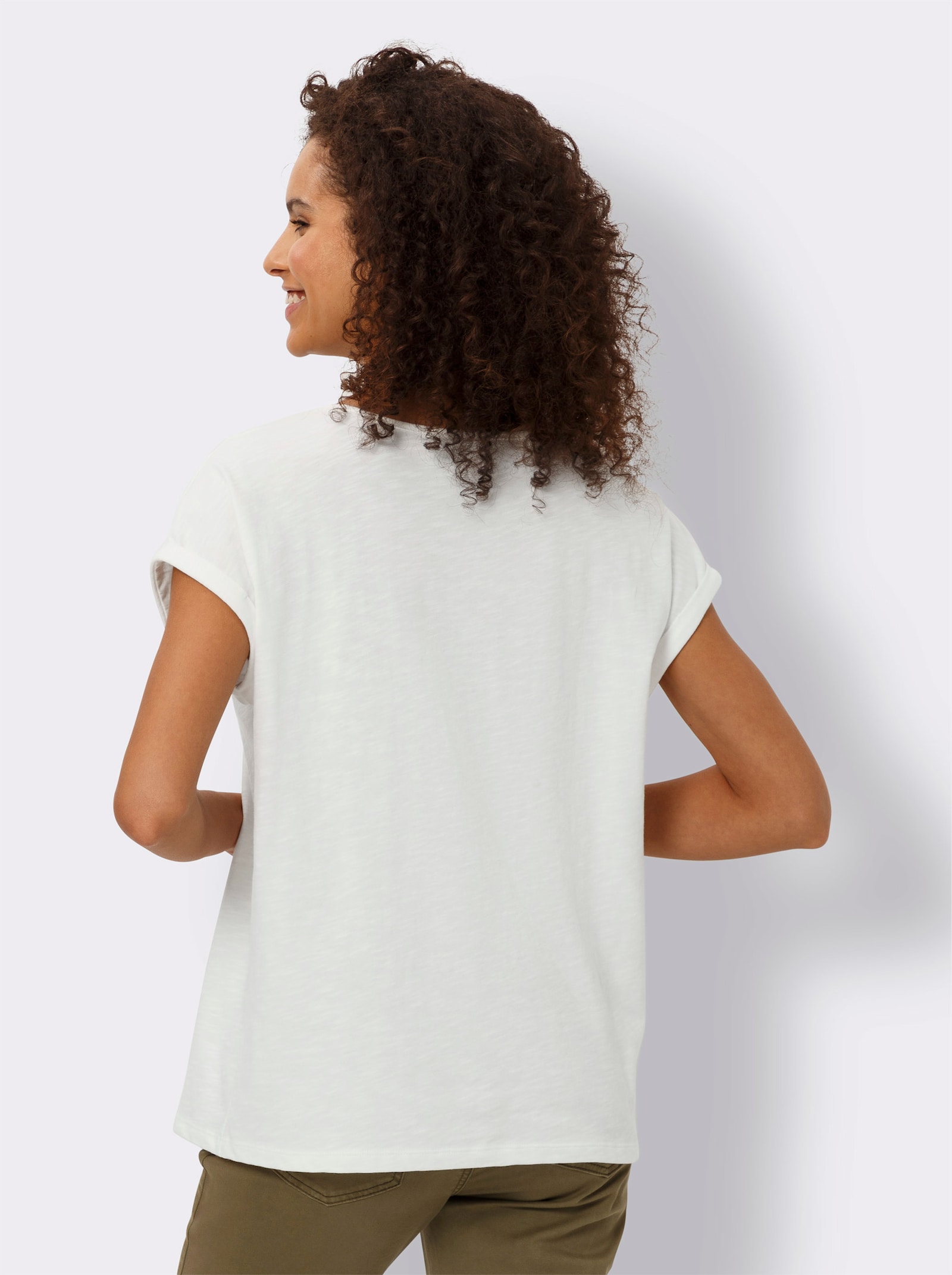 heine Rundhalsshirt mit Kontrast-Stickerei - ecru