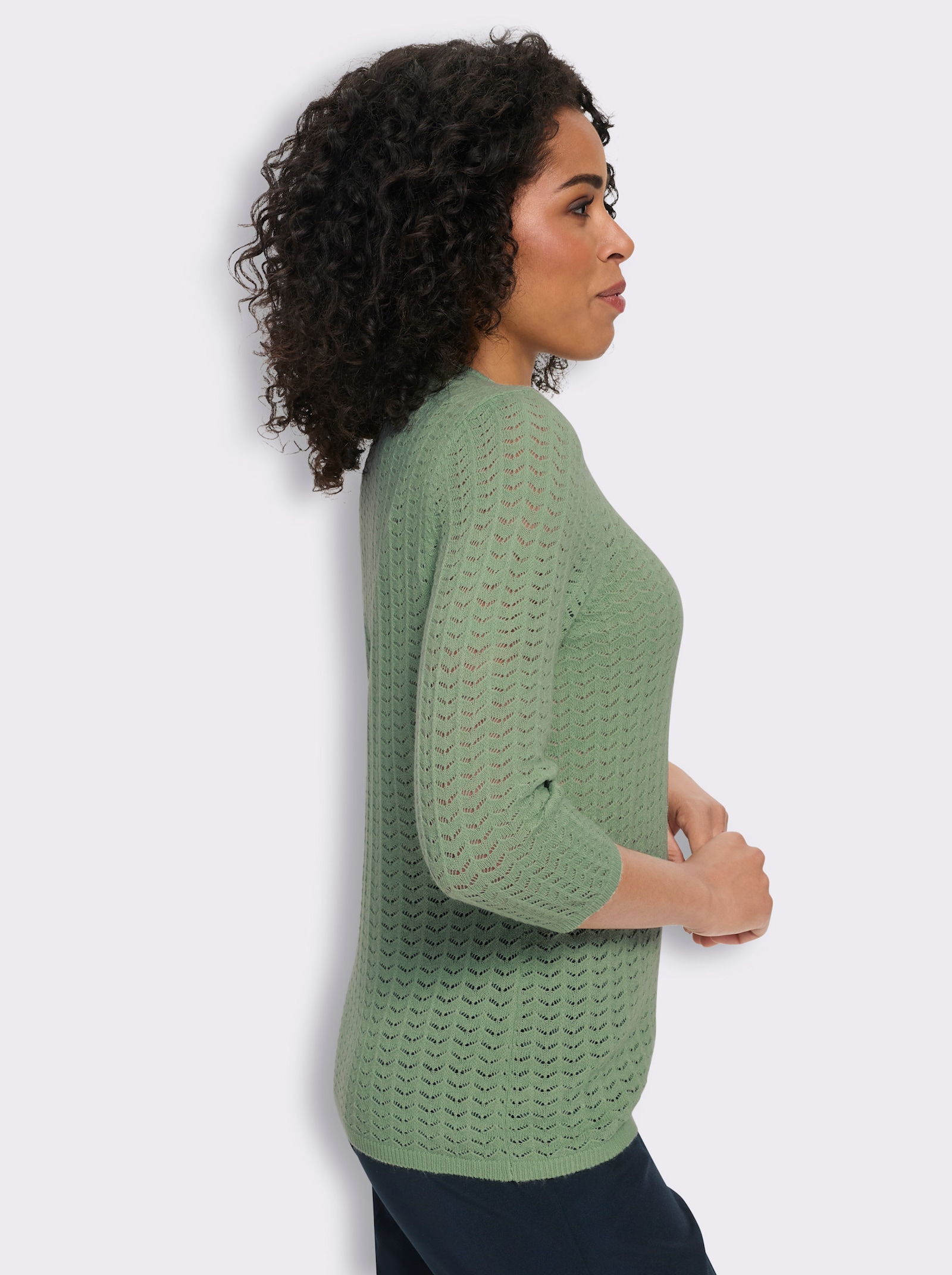 3/4-Arm-Pullover mit Ajour-Muster - eucalyptus