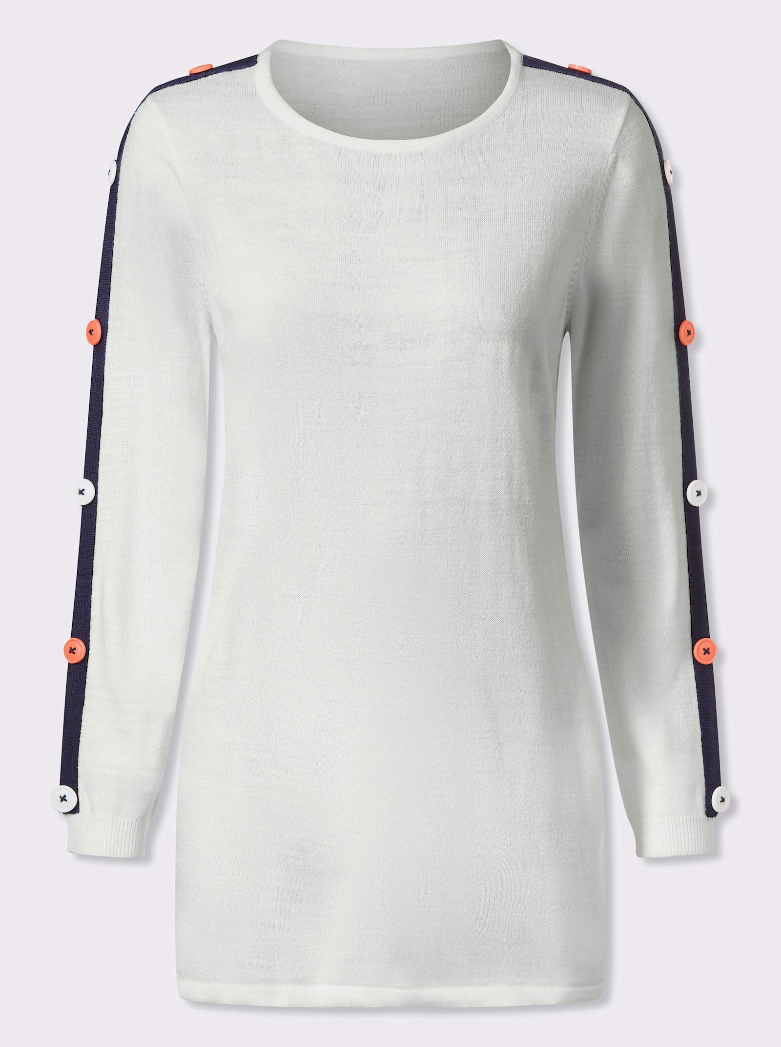 Lange pullover met contrastkleurige strepen - wit/marine