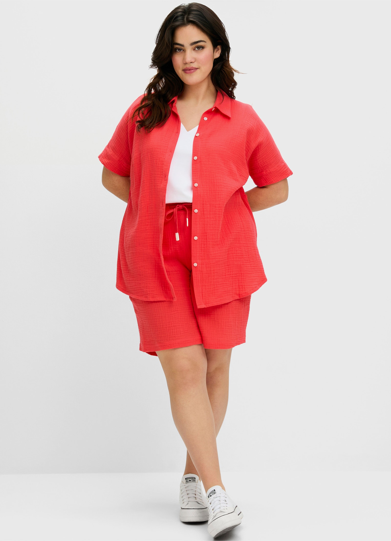 sheego Overhemdblouse van mousseline - langoustine