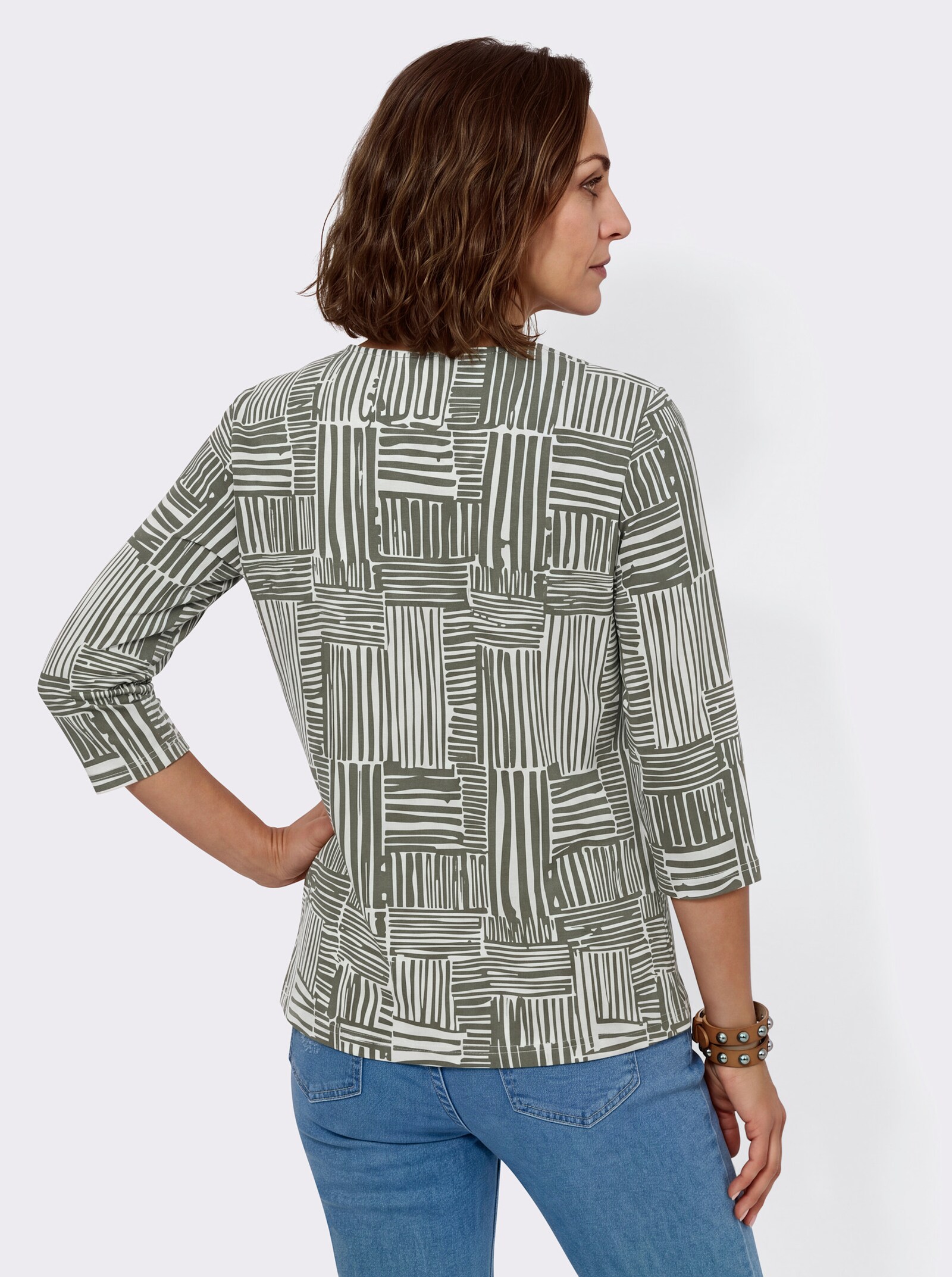 Print-Shirt mit 3/4-Ärmeln - khaki-ecru-gemustert