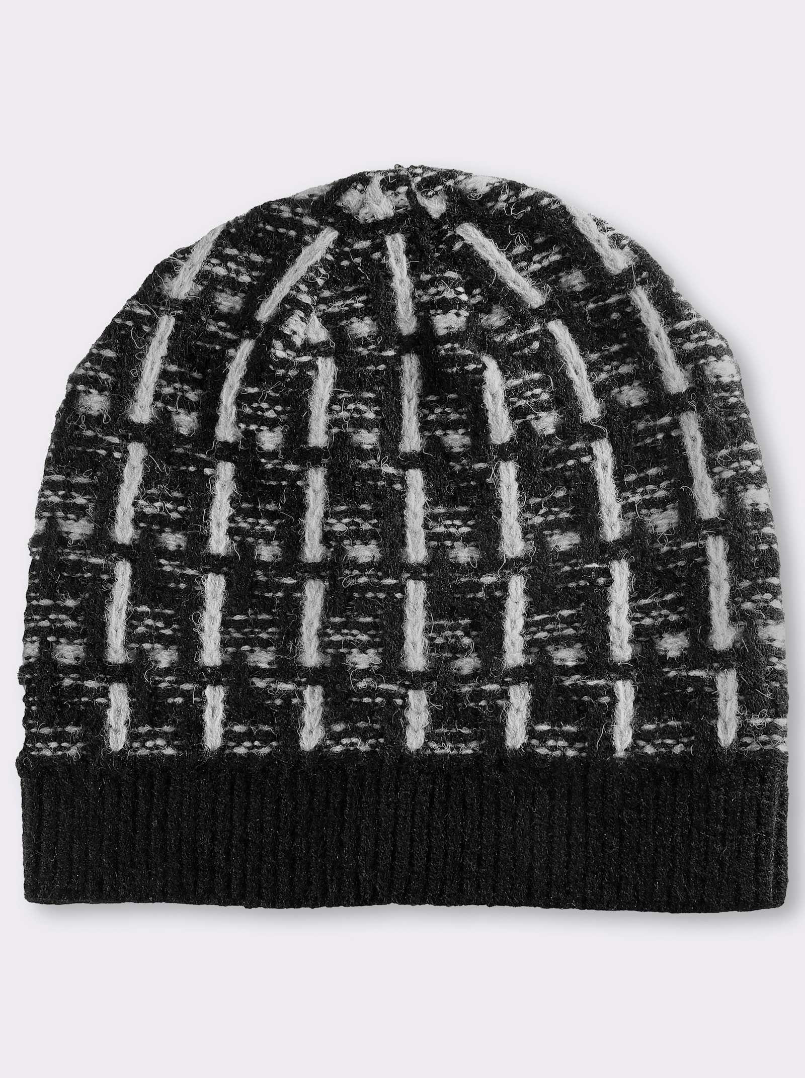 Strickmütze mit Wolle - schwarz-gemustert