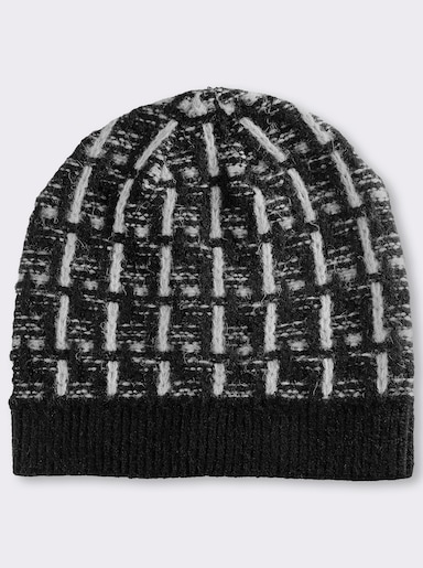 Strickmütze mit Wolle - schwarz-gemustert