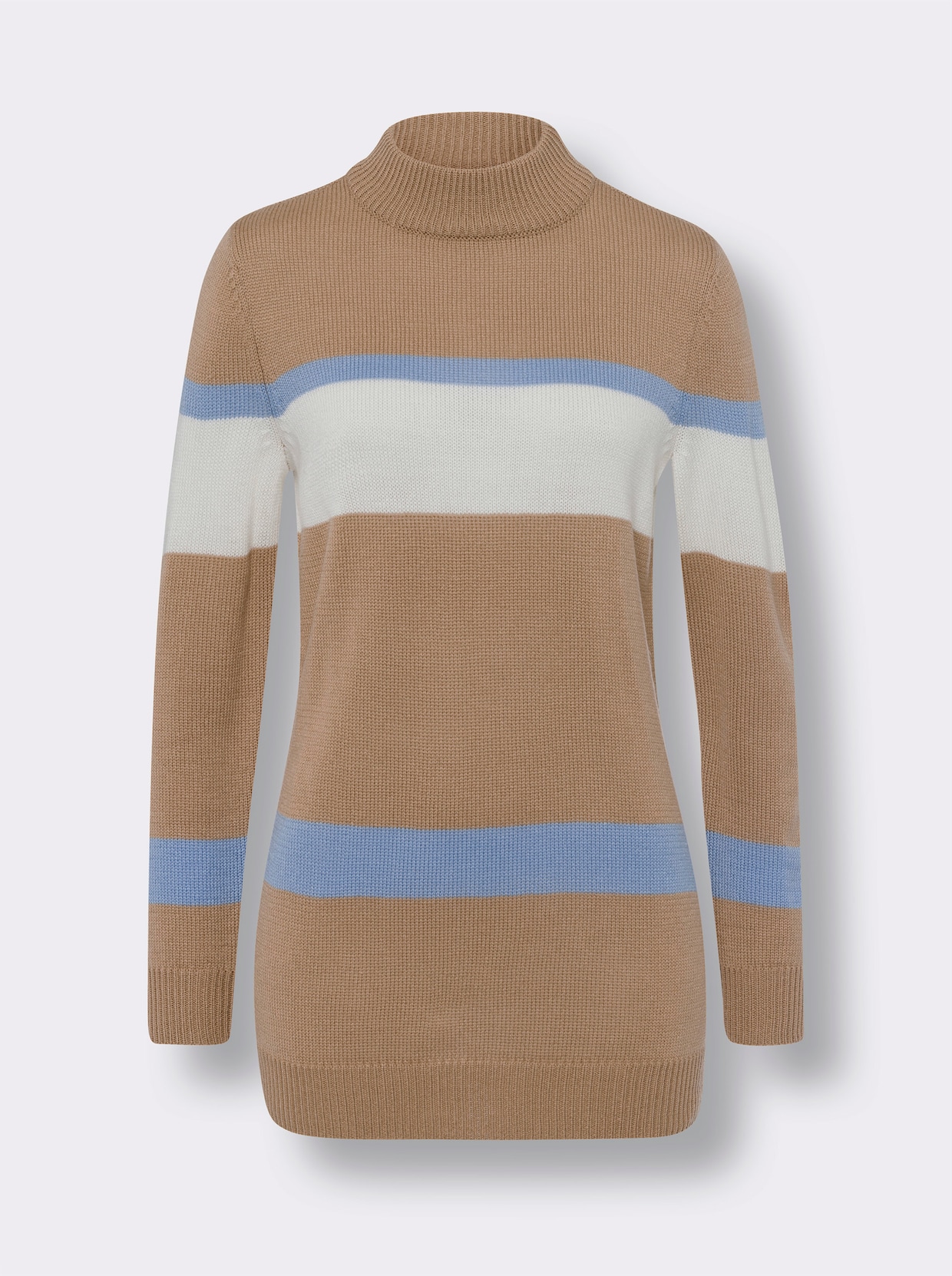 Lange pullover - camel/ecru gedessineerd