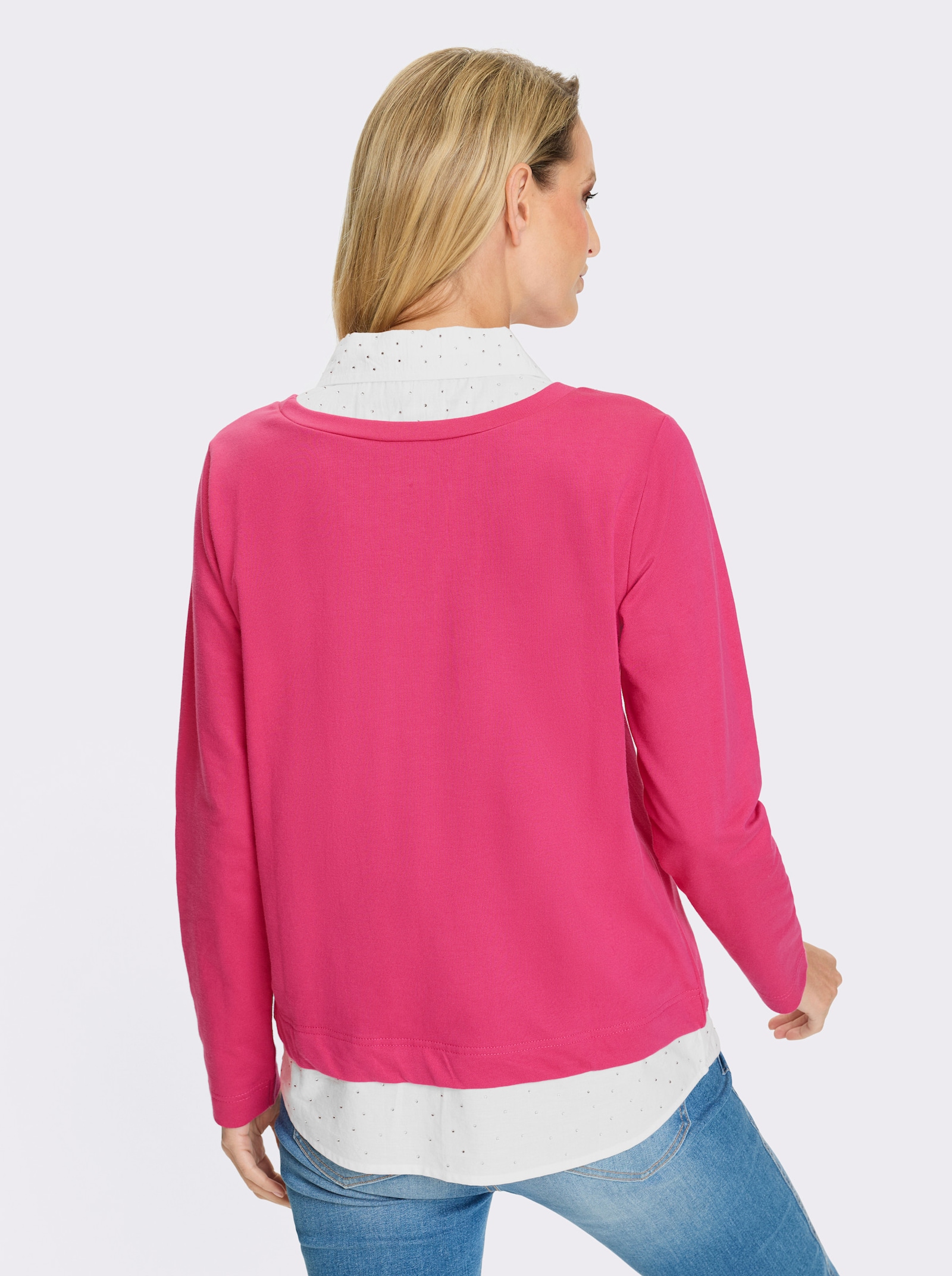 heine Sweatshirt mit Bluseneinsatz - fuchsia-weiss
