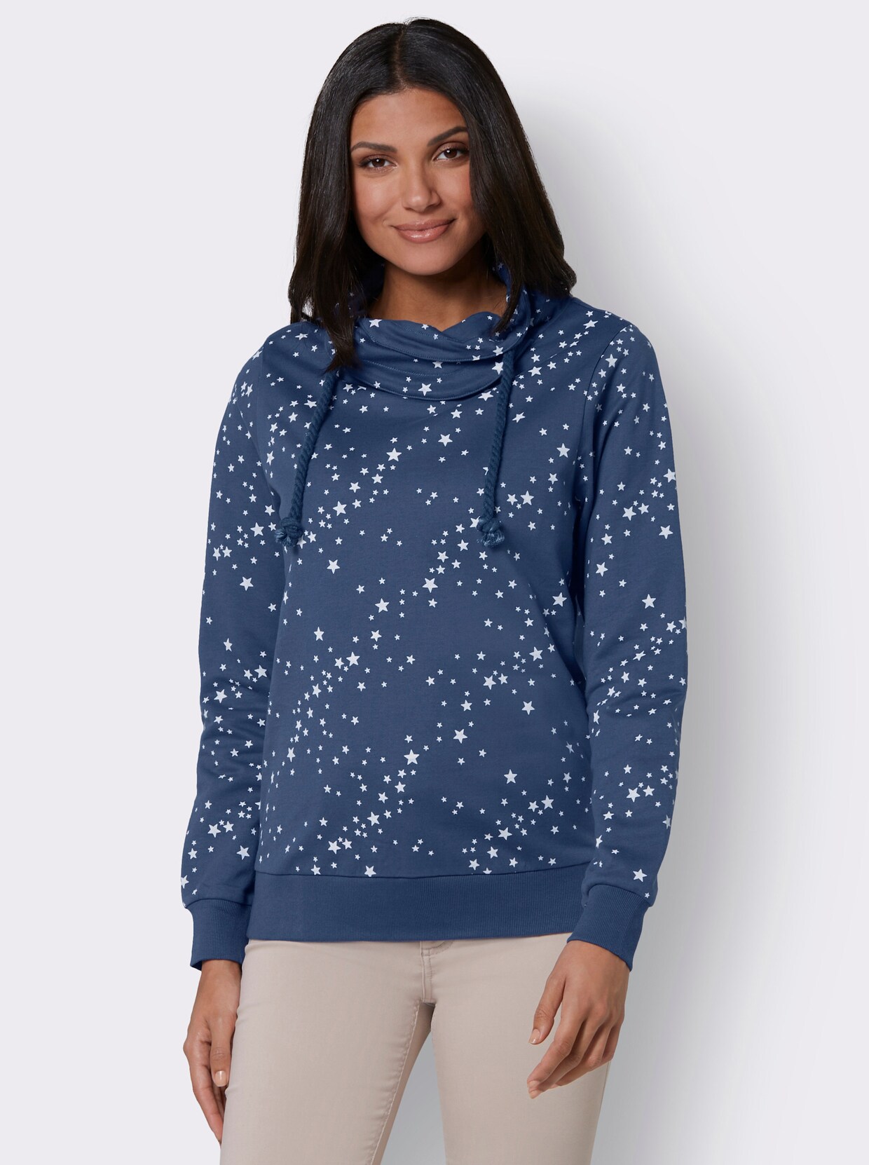 Sweatshirt - jeansblau-ecru-bedruckt