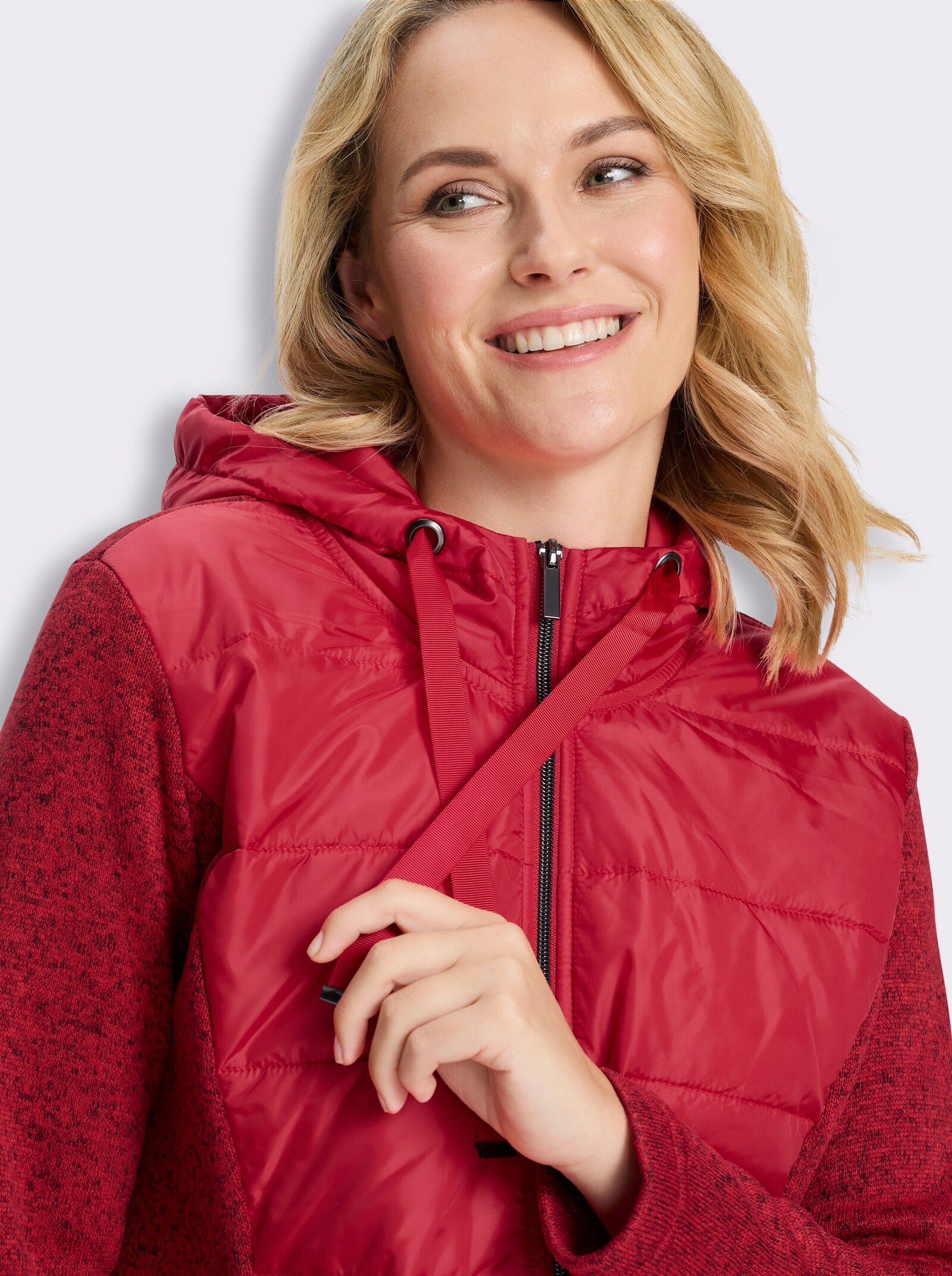 Strickfleecejacke mit gestepptem Web-Einsatz - erdbeere-meliert