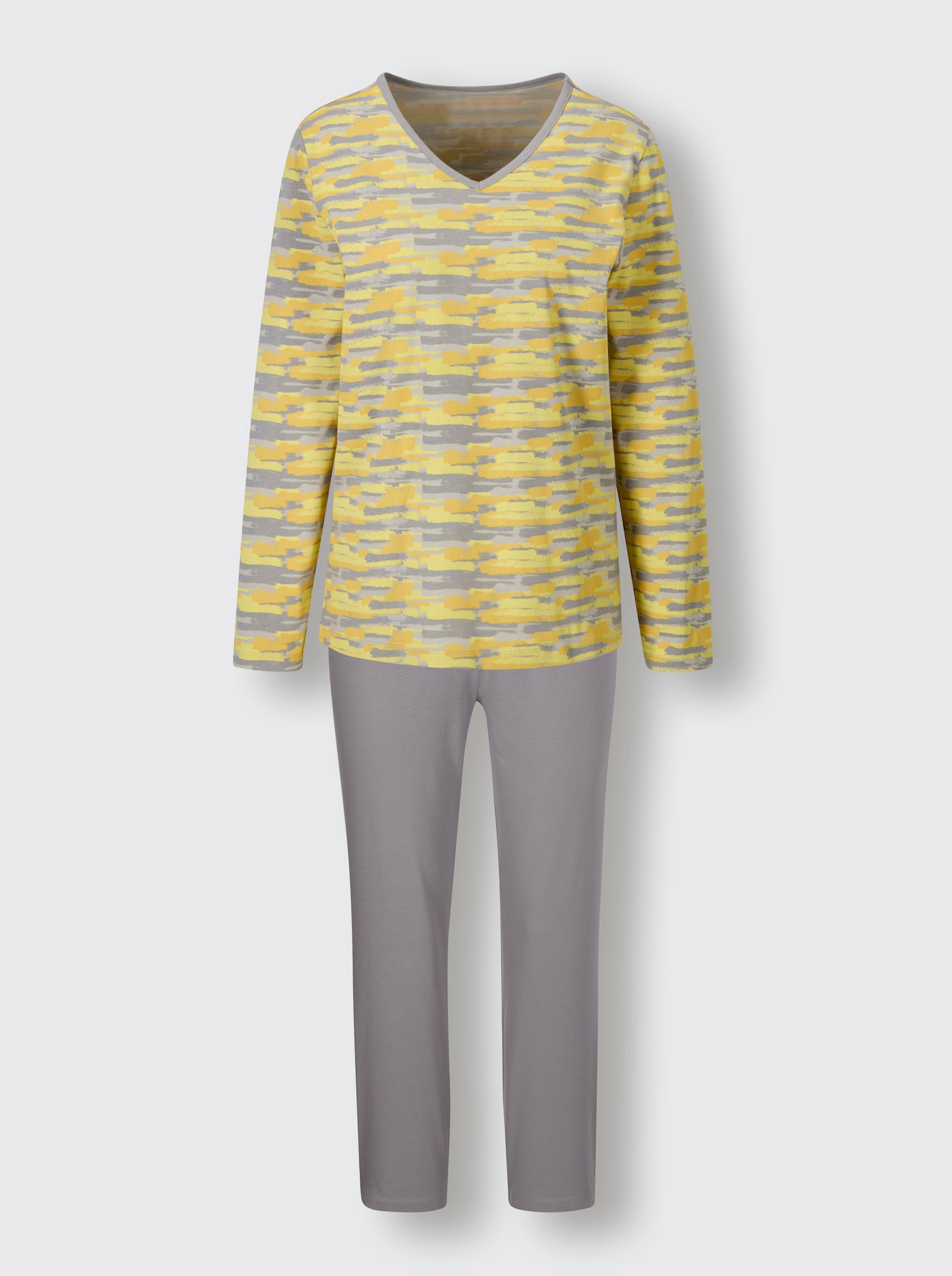 wäschepur Schlafanzug - gelb-steingrau-bedruckt