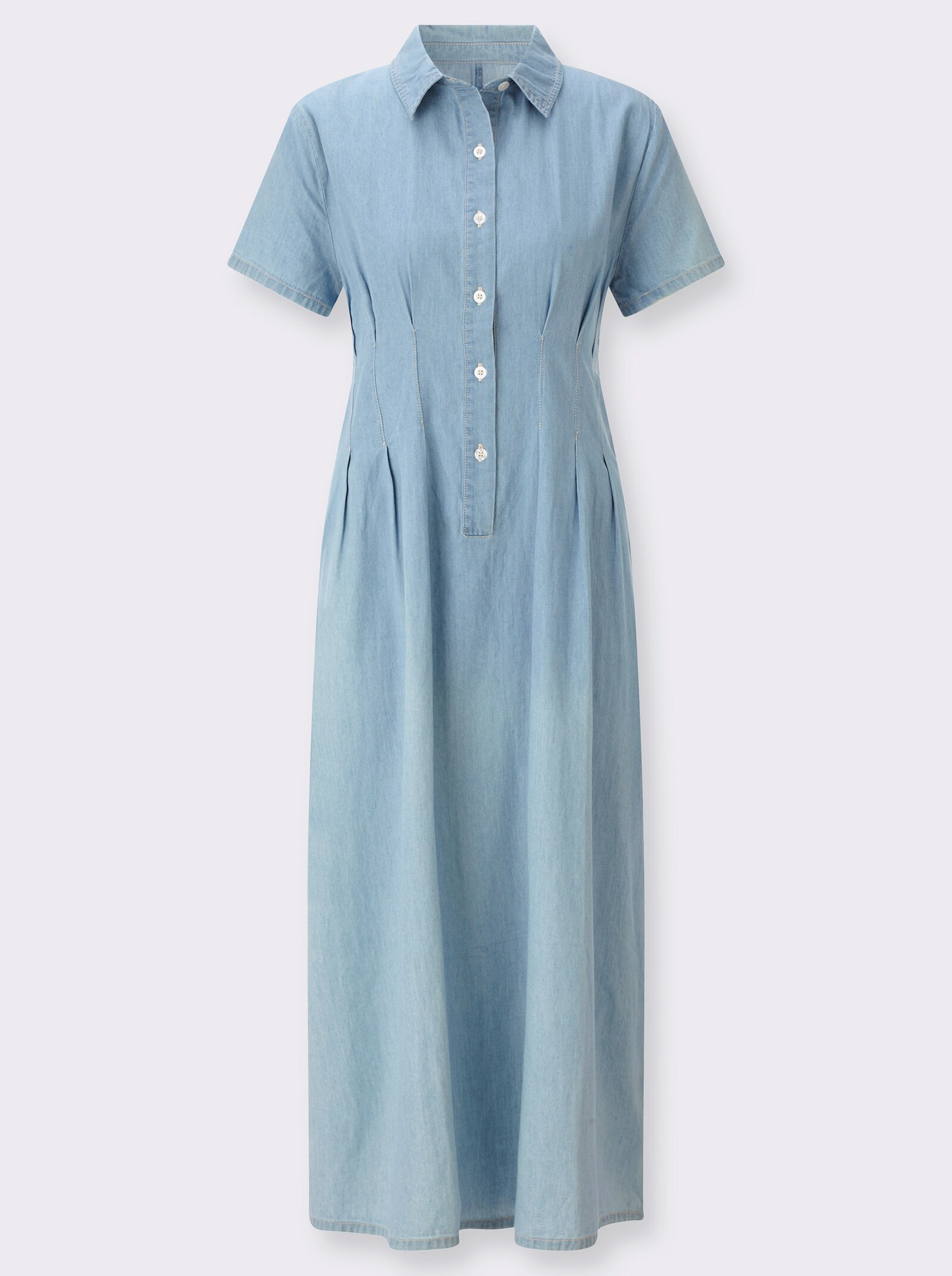 Jeanskleid mit Taillenabnähern - blue-bleached