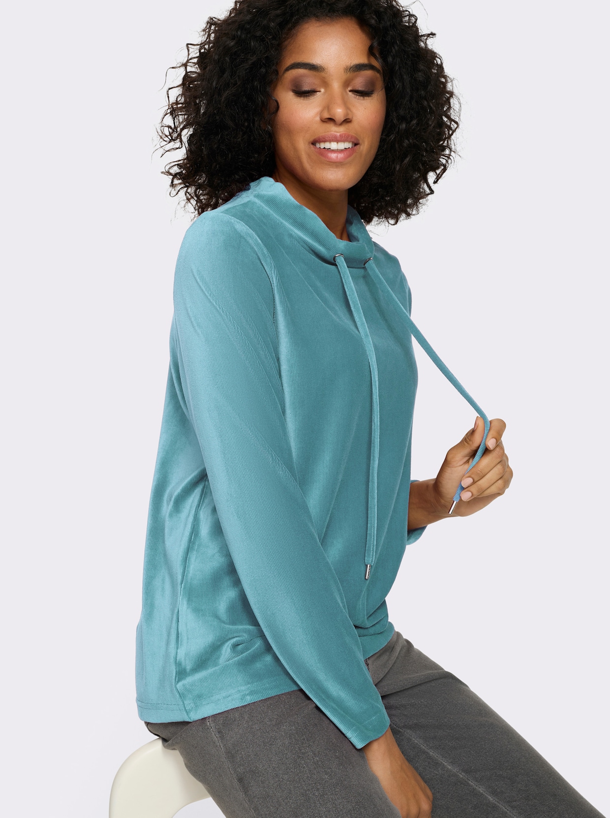 Shirt met lange mouwen van ribcord - oceaan