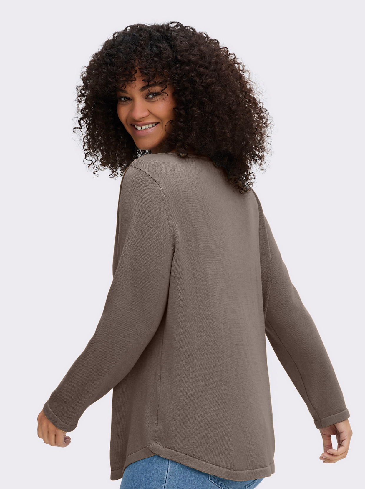 Rundhalspullover mit U-Boot-Ausschnitt - taupe