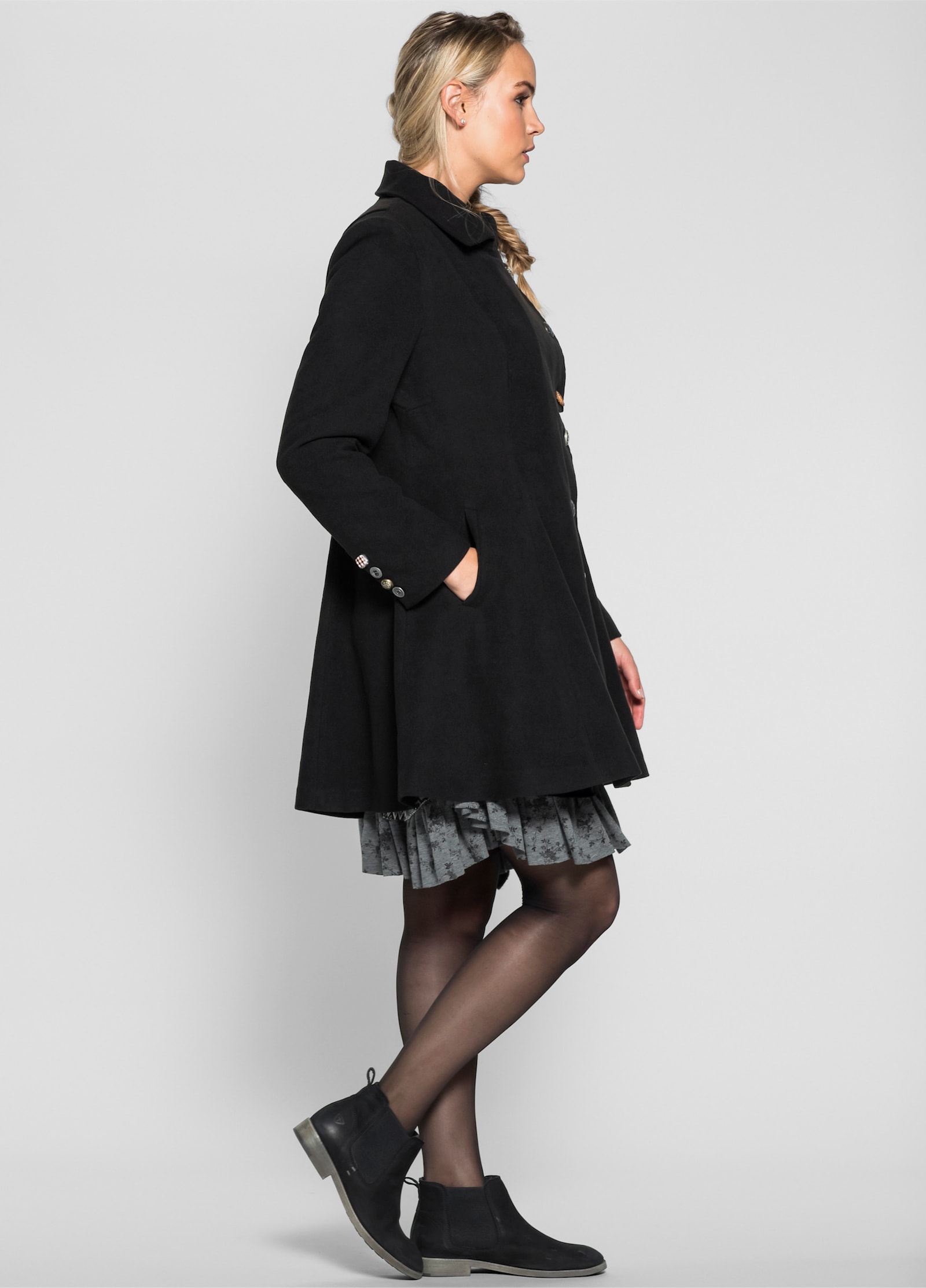 sheego by Joe Browns Kurzmantel in asymmetrischem Schnitt - schwarz