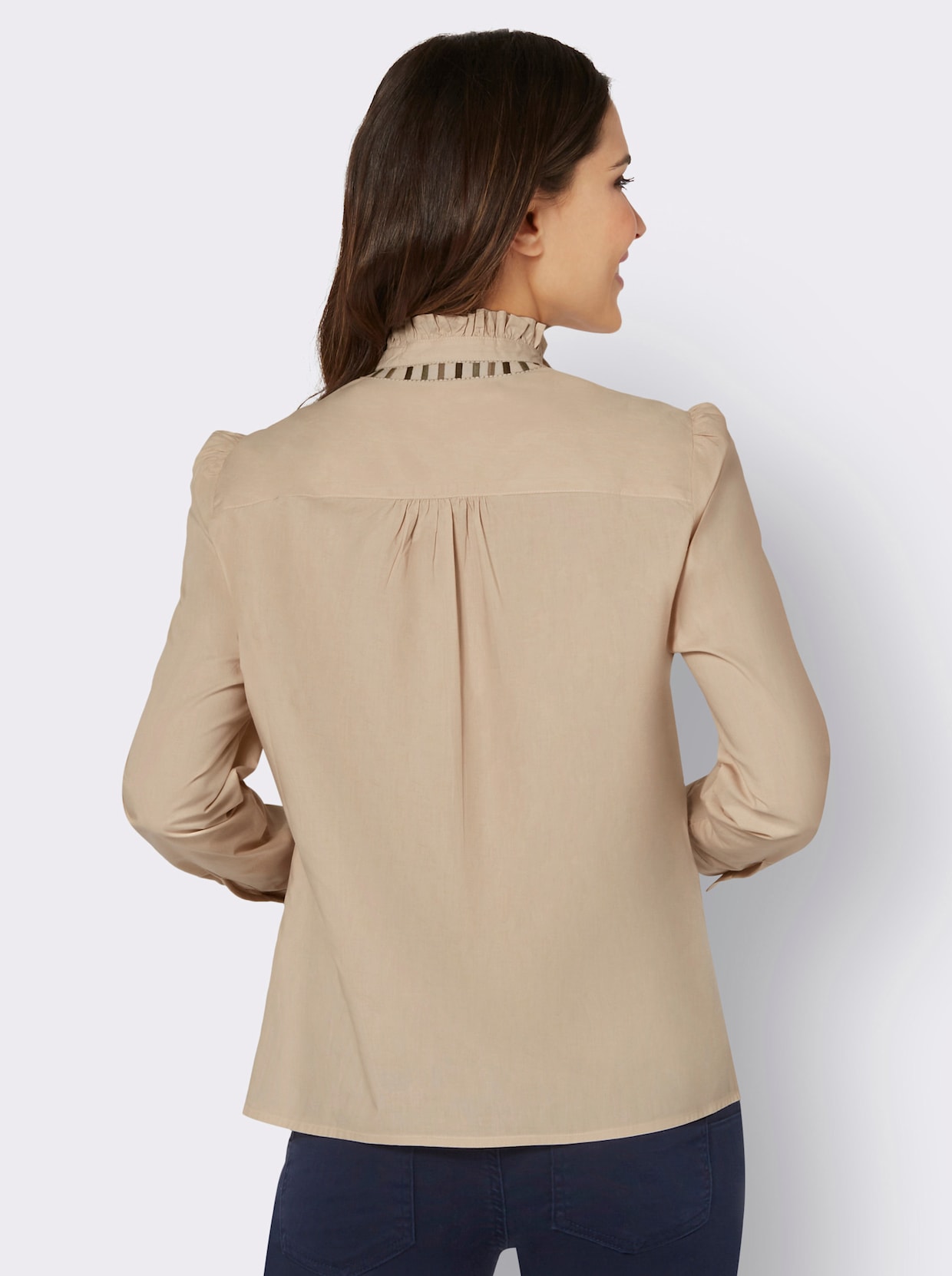 Blouse met lange mouwen - ivoor/chocolade