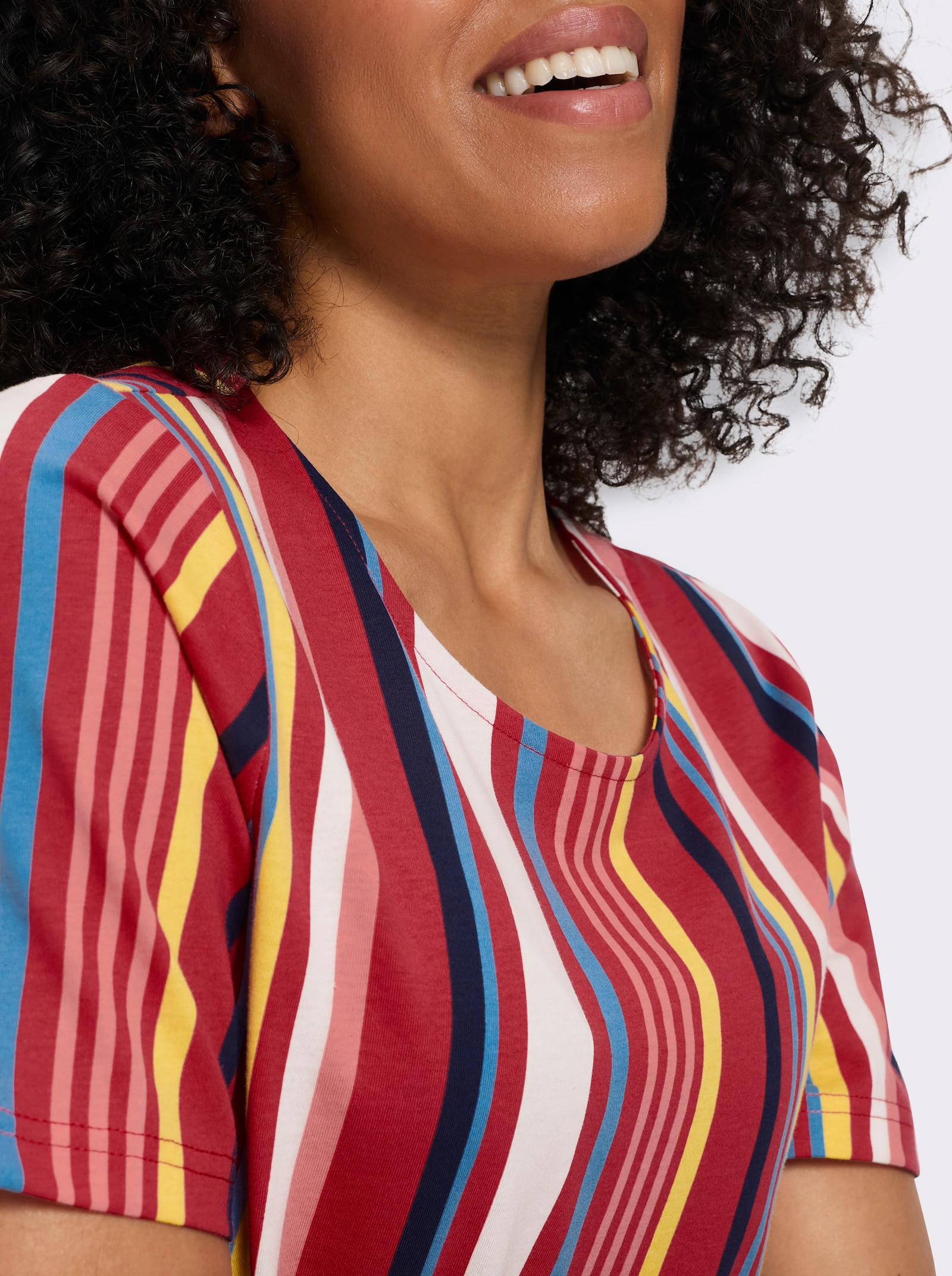 Shirt met korte mouwen en verticale strepen, katoen - aardbei/marine bedrukt