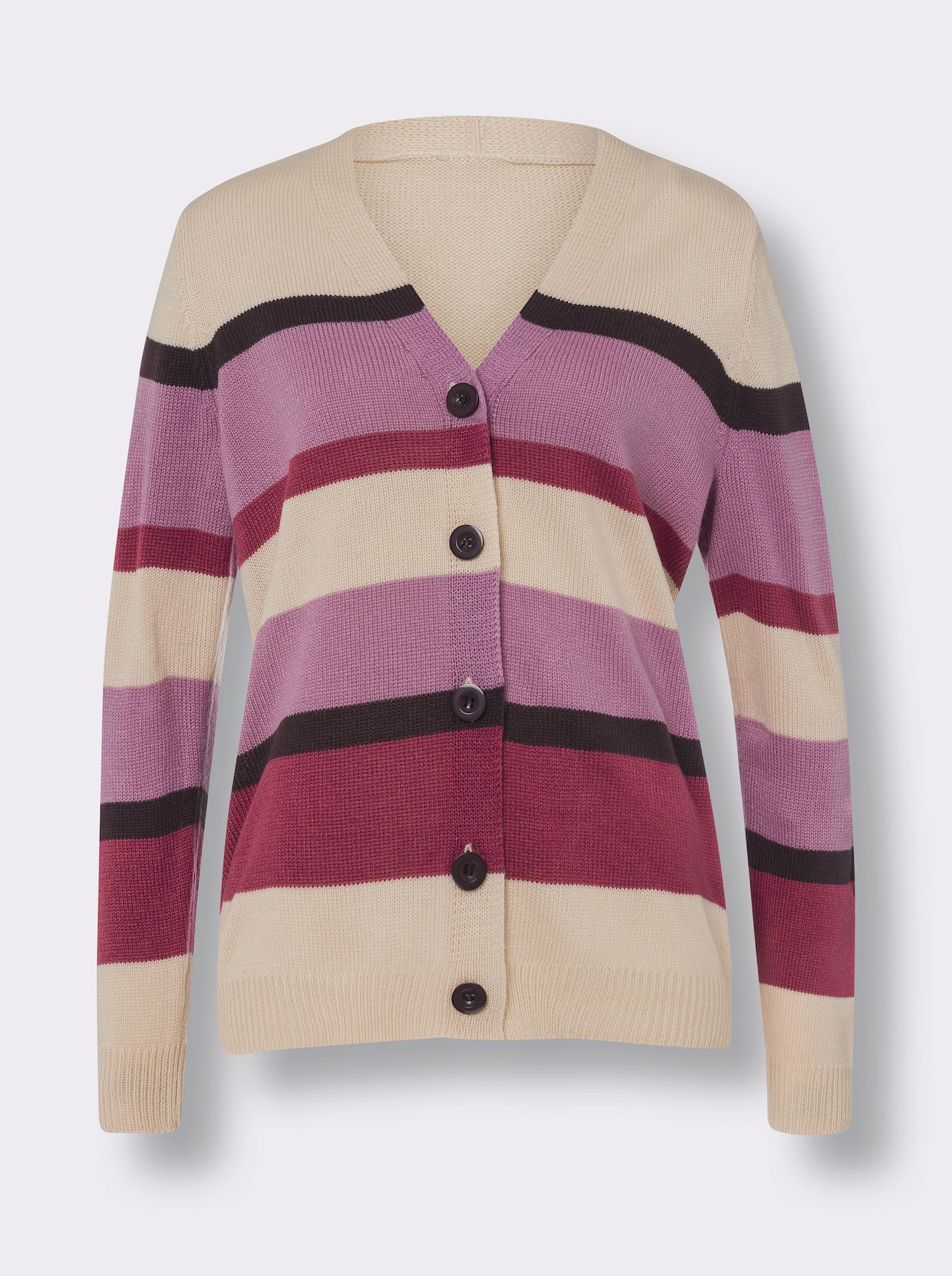Strickjacke im Streifenmuster - elfenbein-orchidee-geringelt
