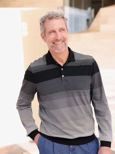 Marco Donati Langarm-Poloshirt , hochwertig garngefärbt - schwarz-anthrazit-gestreift