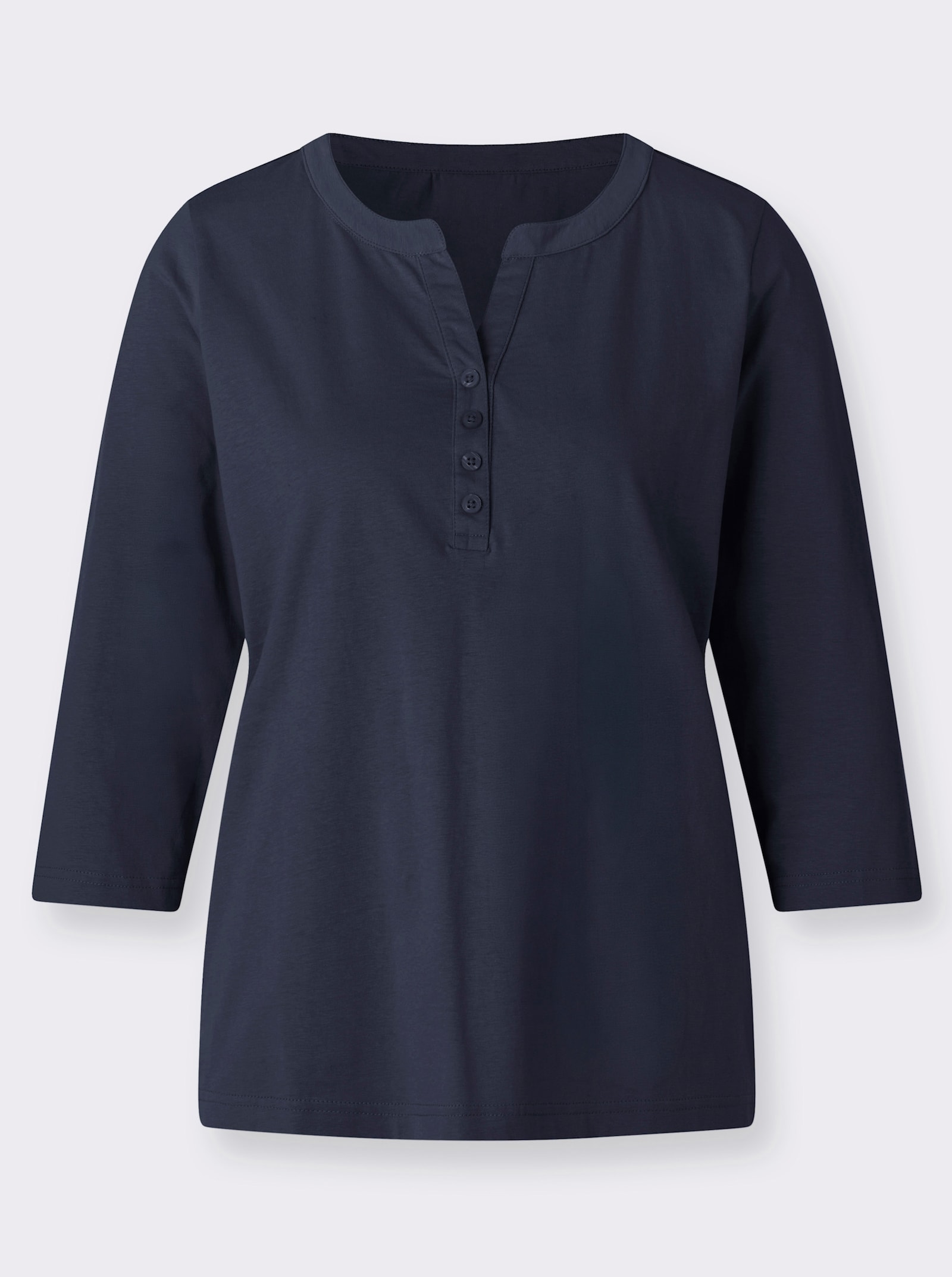 3/4-Arm-Shirt mit kurzer Knopfleiste - marine