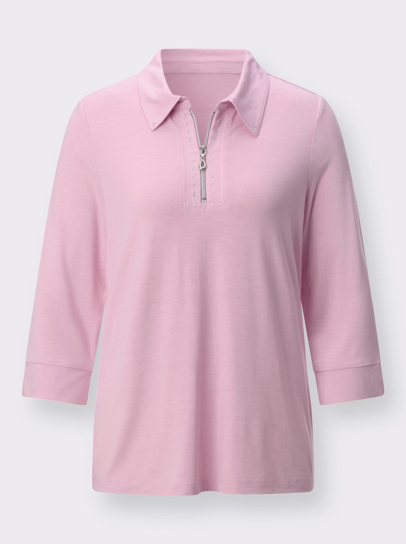 Poloshirt mit Glitzersteinchen - rosé
