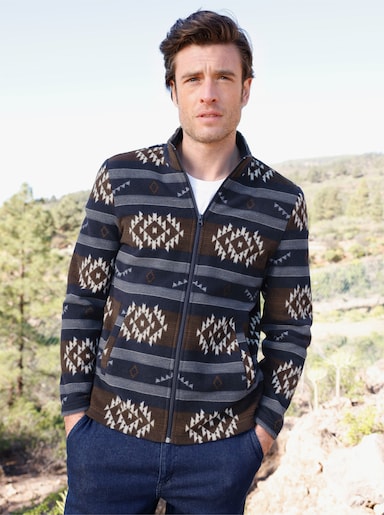 Catamaran Fleecejacke mit Allover-Print - marine-schoko-gemustert