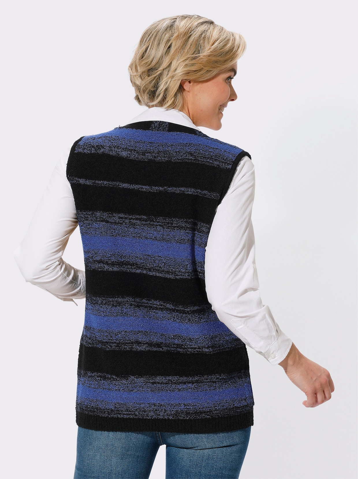 Strickweste - royalblau-schwarz-geringelt